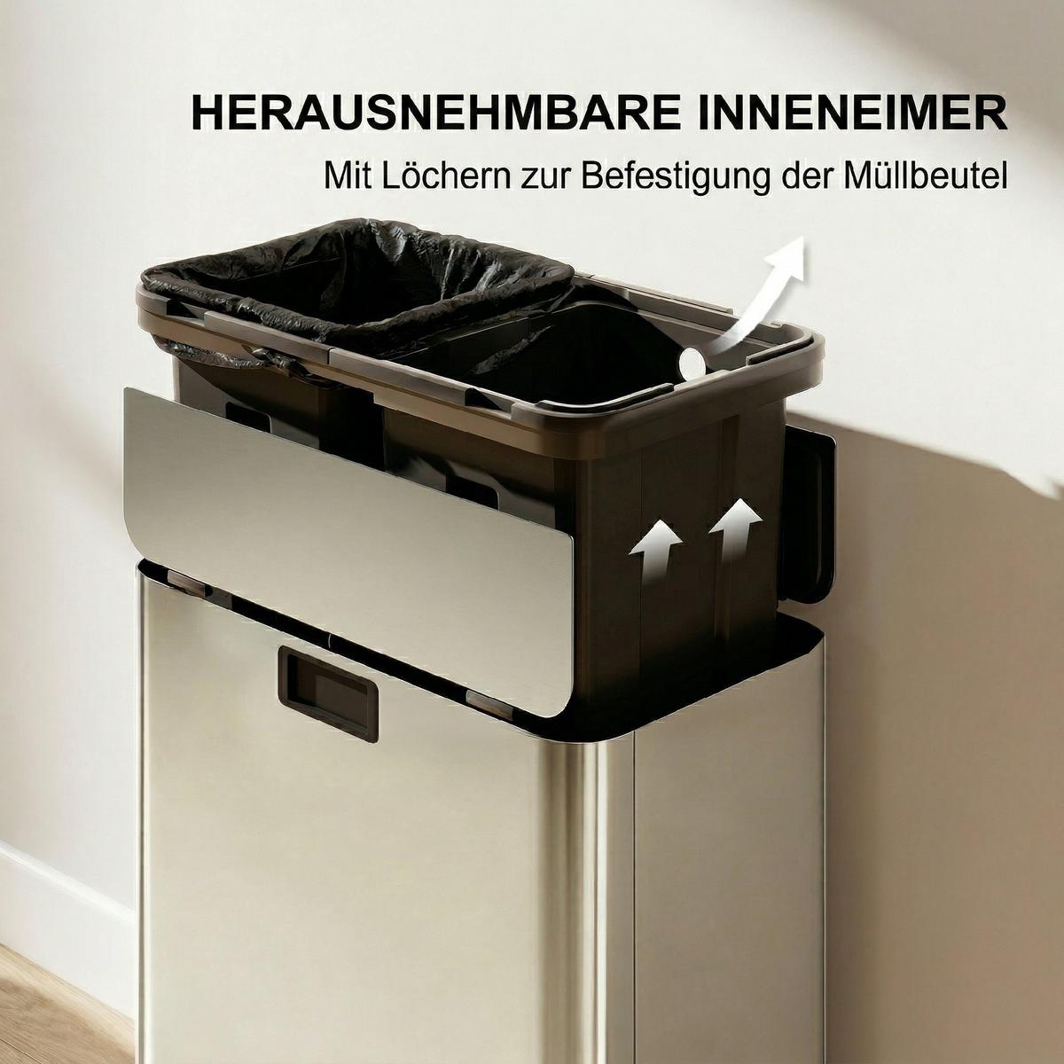 KÜCHENMÜLLEIMER Edelstahl Silber - Silberfarben, Metall (30/67/53.4cm) - HOMCOM