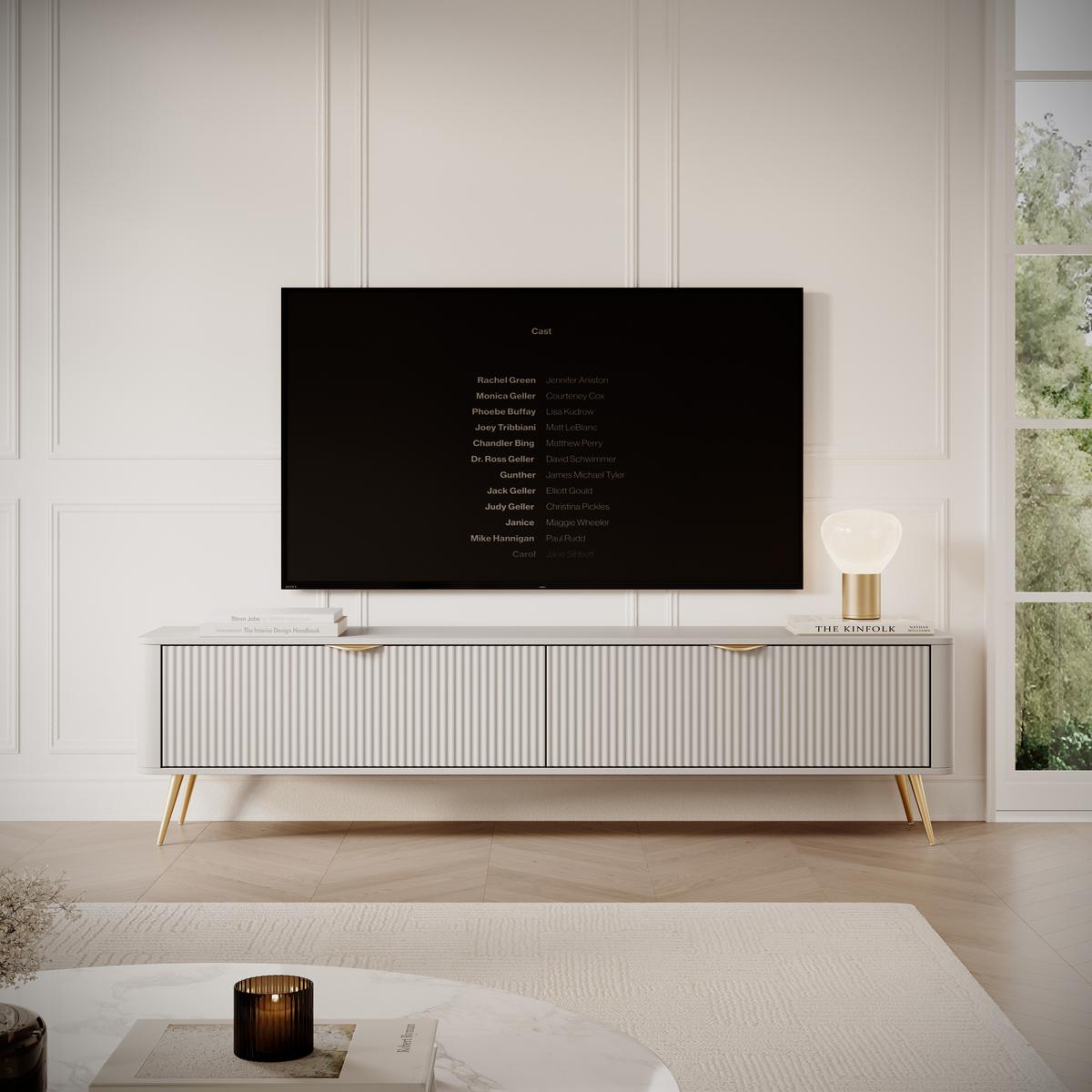 LOWBOARD Vespasia 2T Beige 200/51,2/38 cm – Geriffelten Fronten - Beige/Goldfarben, Holzwerkstoff/Metall (200/51.2/38cm) - AX Living