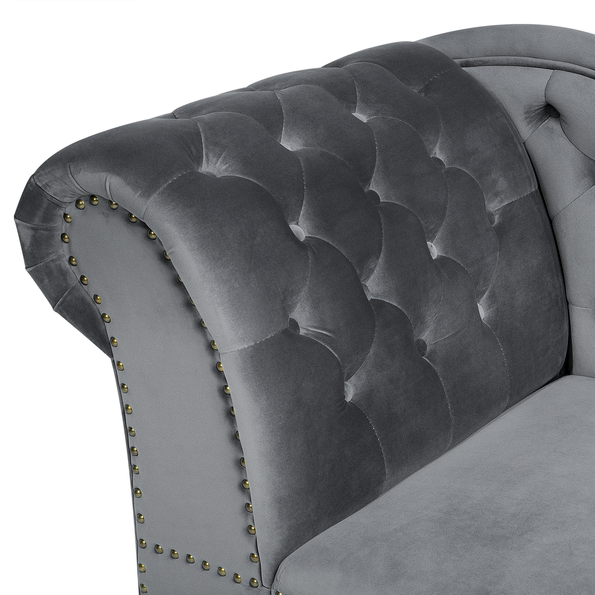 CHAISELONGUE Samtstoff grau linksseitig Nimes - Schwarz/Grau, Textil (170/79/61cm) - Beliani