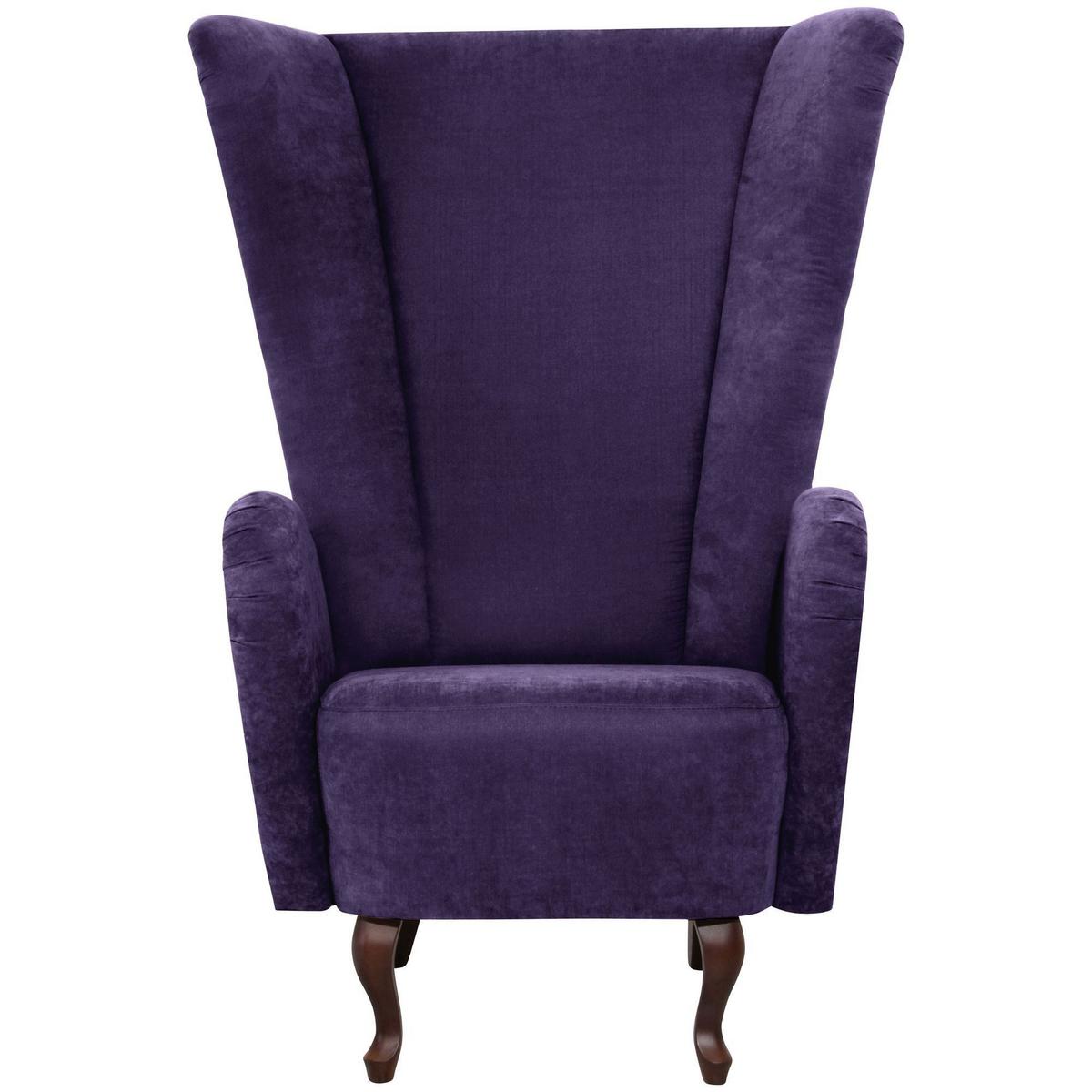 HOCHLEHNSESSEL Kailey Bezug Velourstoff Buche nussbaum dunkel / violett - Lila, Kunststoff (96/122/89cm) - 58aufmkessel
