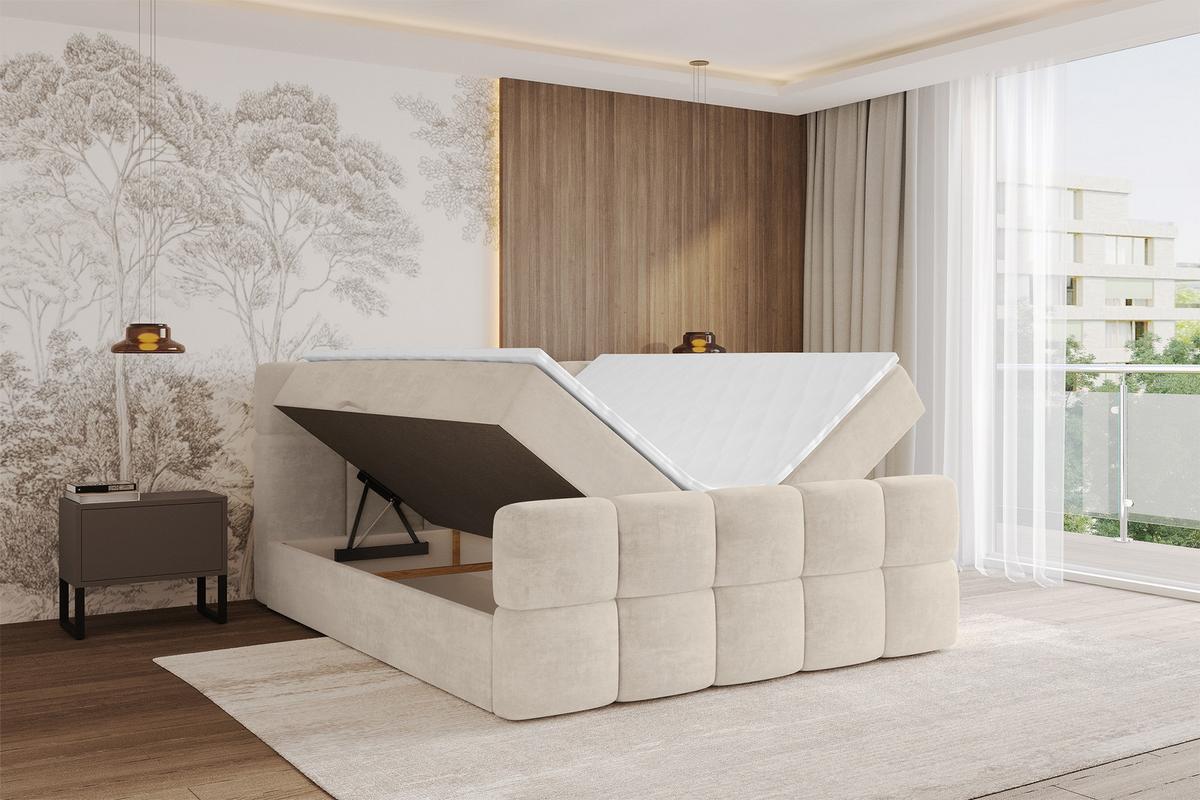 BOXBETT mit Matratze H3 - FAMA-Z - 120x200 cm Beige Monolith - Sahara, Holzwerkstoff (120/200cm) - ALTDECOR