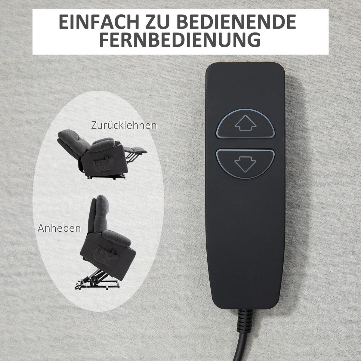 FERNSEHSESSEL mit Aufstehhilfe, Dunkelgrau - Dunkelgrau/Schwarz, Textil/Metall (95/109/91cm) - HOMCOM