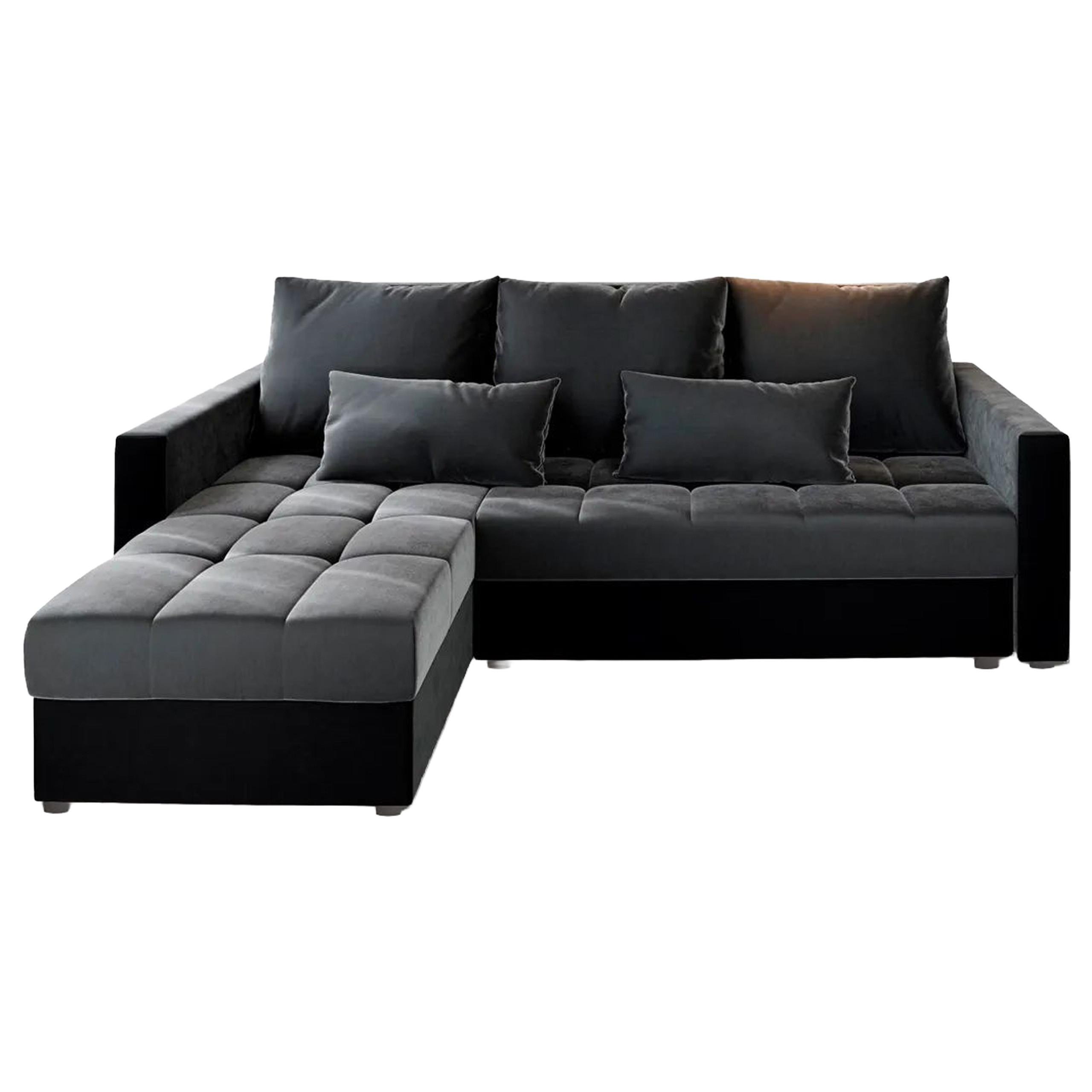 ECKSOFA KOS PIK Grau Plüsch-Stoff mit Schlaffunktion - Schwarz/Grau, Holz/Kunststoff (220/140cm) - MASSENO