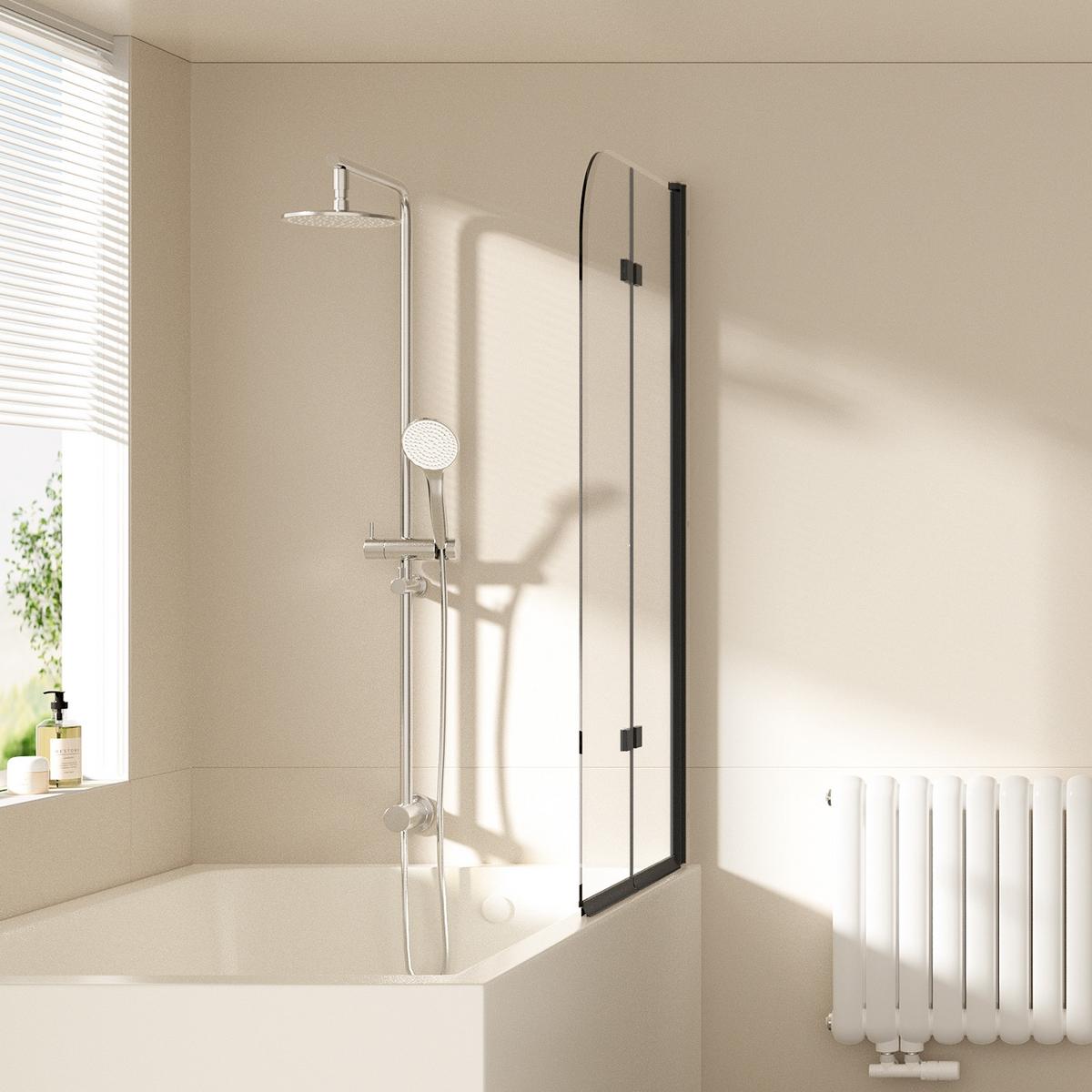 BADEWANNENAUFSATZ 2-teilig faltbar schwarz 100/140 cm - Schwarz, Glas (100/140cm) - EMKE