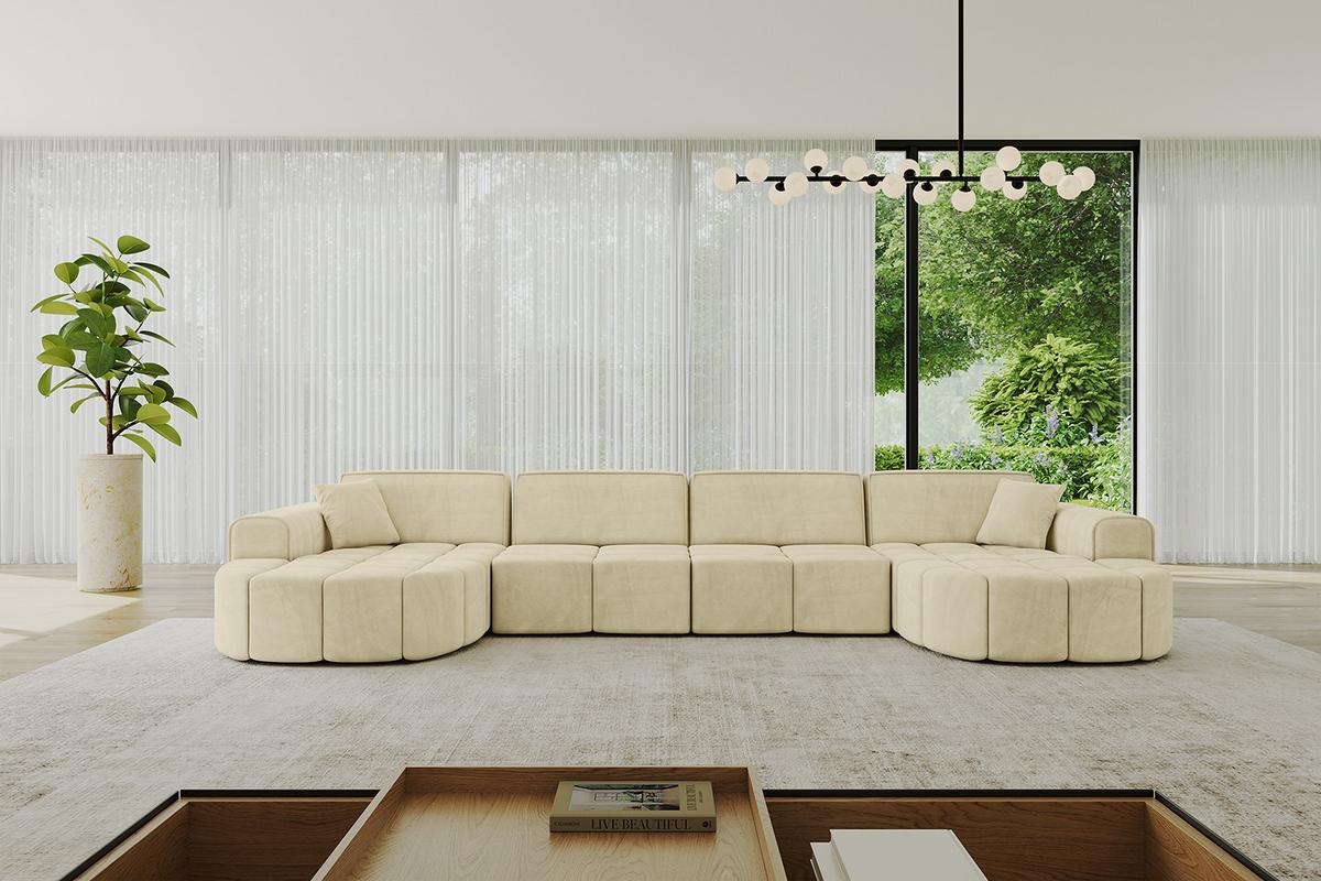 WOHNLANDSCHAFT LIVO-U2 - 400x173x79,5 cm Beige - Beige, Holzwerkstoff/Textil (400/79/173cm) - ALTDECOR