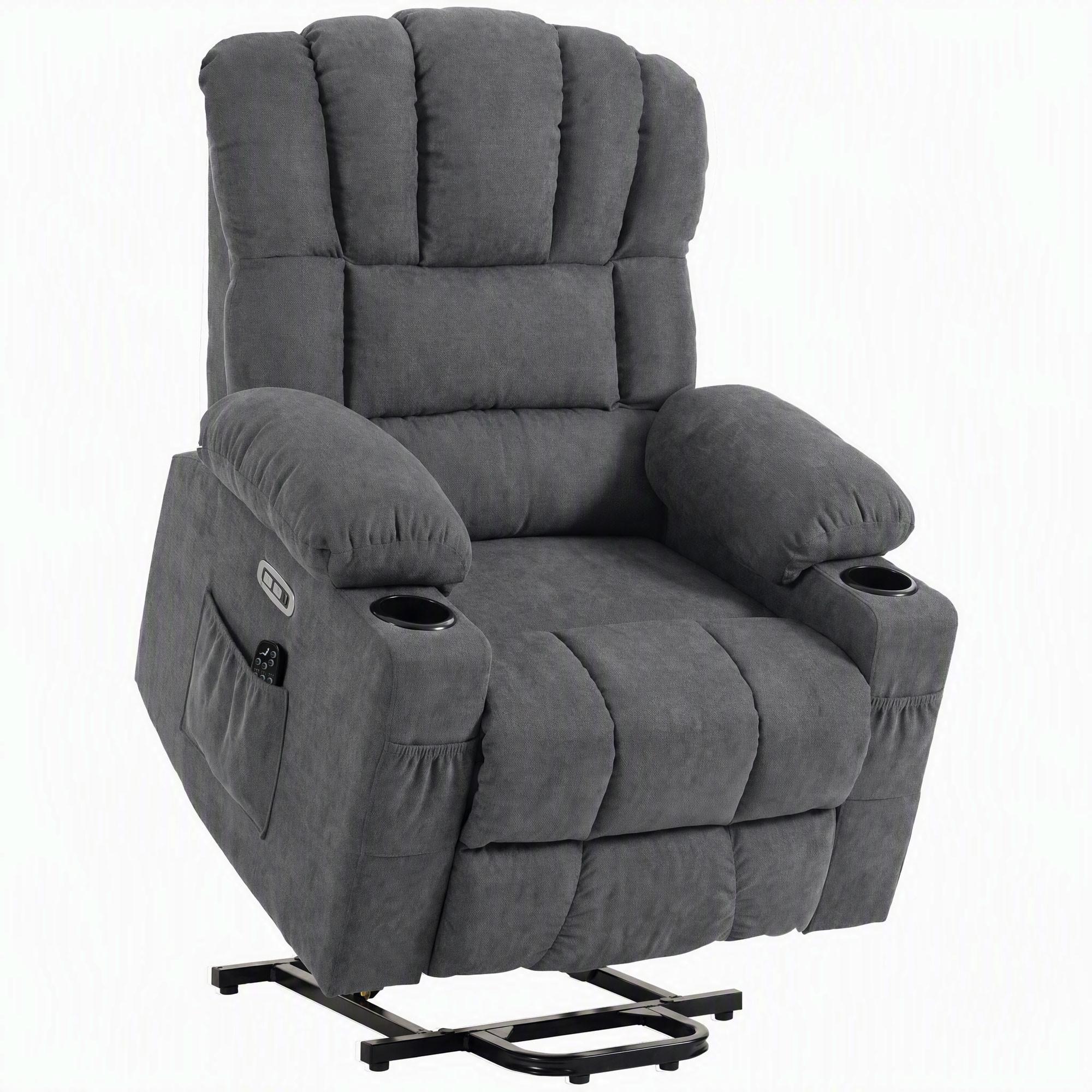 ELEKTRISCHER-AUFSTEHSESSEL Frottee 100 Polyester Grau - Grau, Textil/Metall (87/107/92cm) - HOMCOM