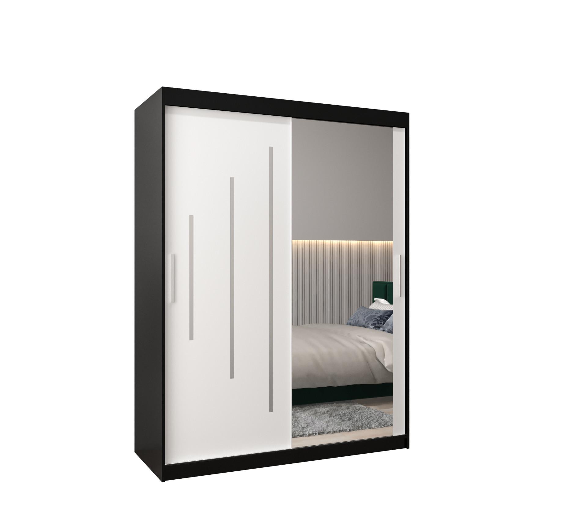 SCHWEBETÜRENSCHRANK 200/150/62 2-türig - Silberfarben/Schwarz, Holz/Kunststoff (150/200/62cm) - Abiks Möbel