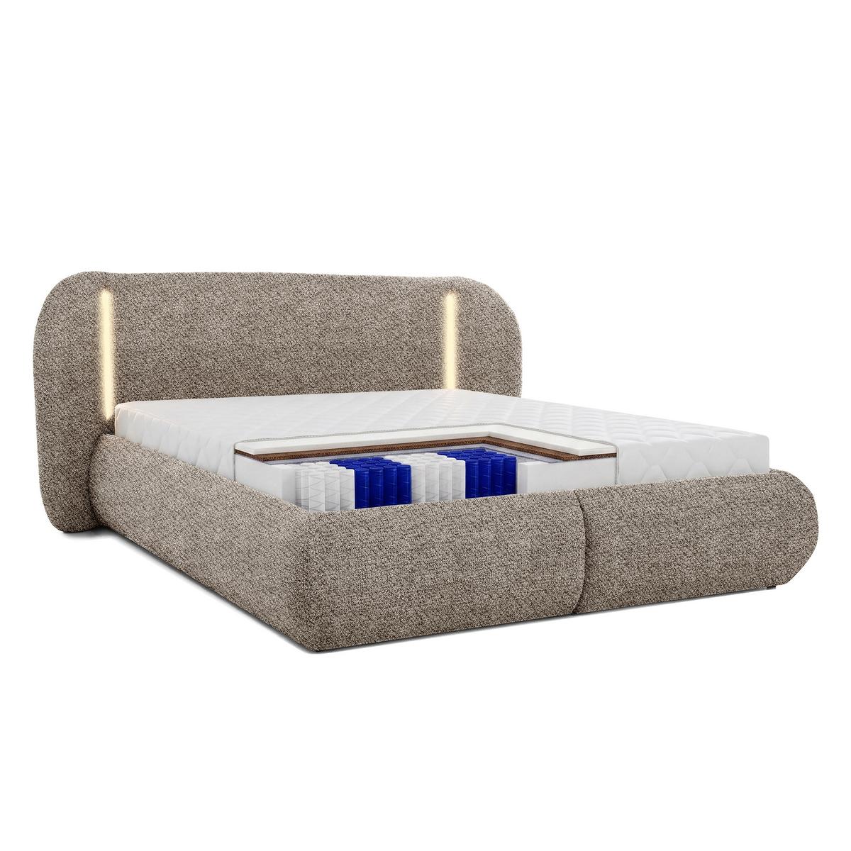 POLSTERBETT Corfu, LED-Beleuchtung, Bettkasten und Taschenfedernmatratze 26 cm, 140x200, Braun - Braun, Textil (140/200cm) - Beautysofa