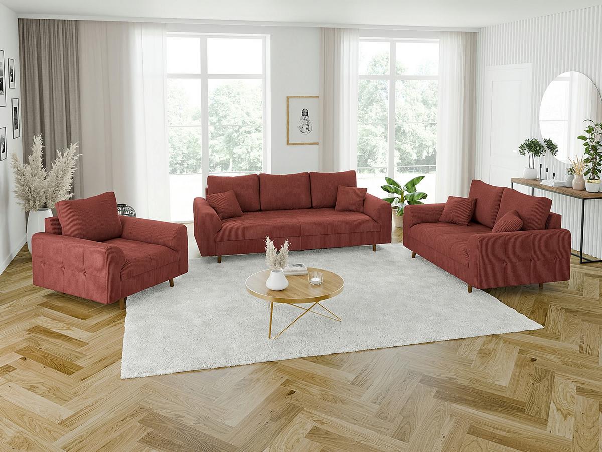 3-SITZER-SOFA Alma Terrakotta Cord - Terracotta/Braun, Holz/Textil (210/81/93cm) - S-Style Möbel