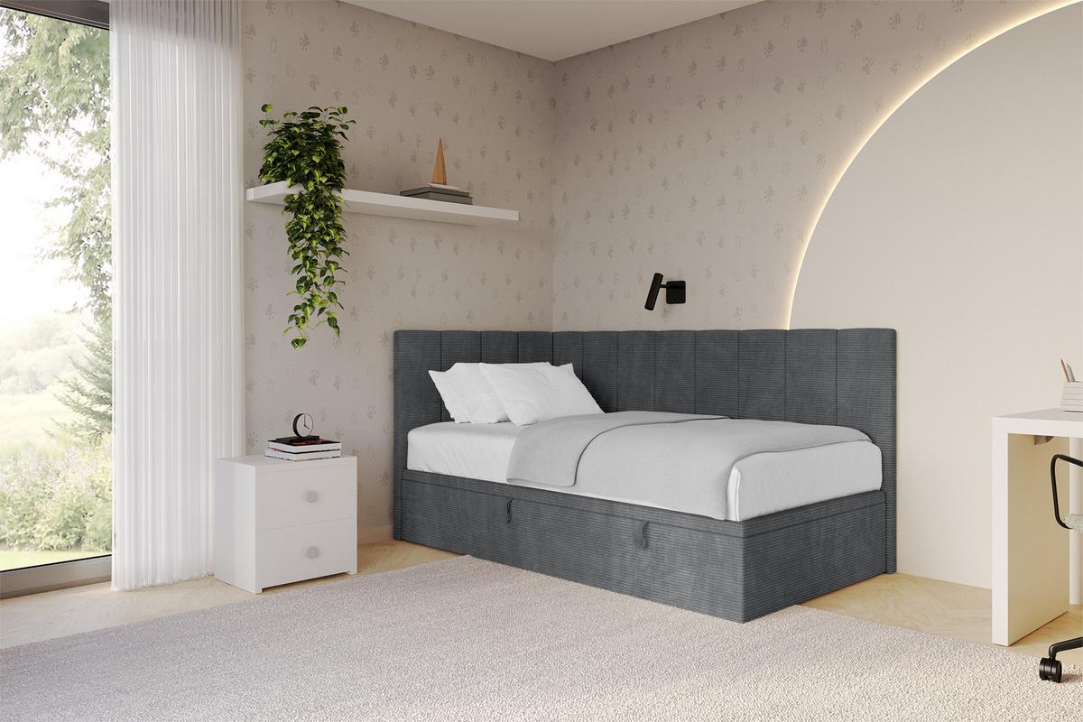 EINZELBETT Jugendbett mit Bettkasten Rechts, mit Matratze - LOVY 100x200 Dunkelgrau - Graphitfarben, Holzwerkstoff/Textil (100/200cm) - ALTDECOR