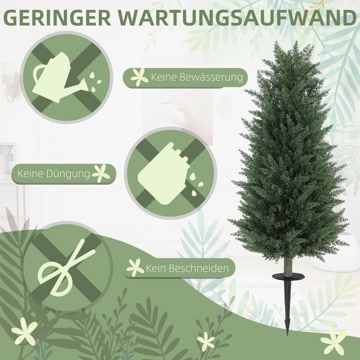 KÜNSTLICHE Zypresse 2er-Set 100 cm Plastik Kunstpflanze mit Bodenpfahl Garten - Grün, Kunststoff (100cm) - HOMCOM