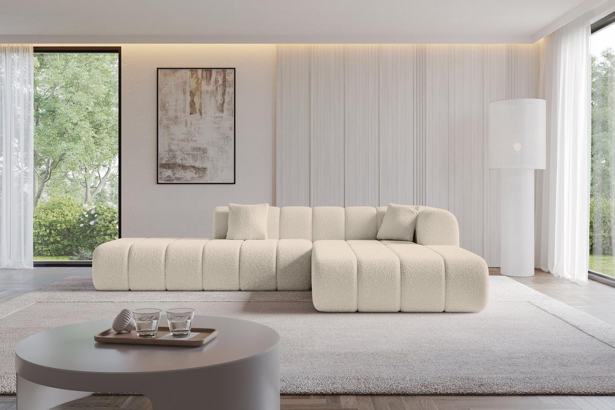 ECKSOFA Ottomane Rechts BILA-L 289x176x71 Dunkelbeige Bouclé - Schwarz/Cappuccino, Holzwerkstoff/Kunststoff (289/176cm) - ALTDECOR