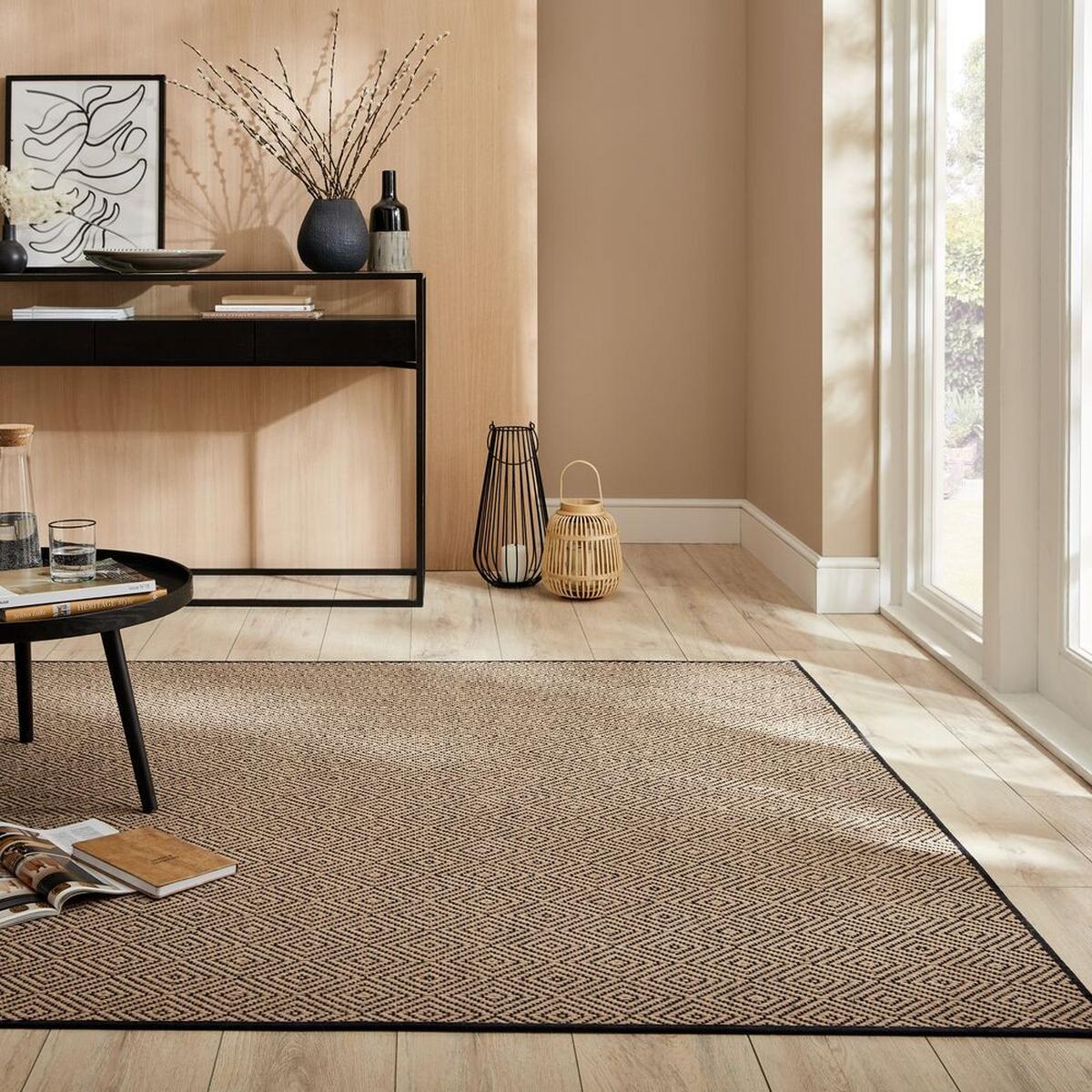 JUTETEPPICH CARRON, geometrisch, Braun-Schwarz, 200 x 290 cm - Braun, Naturmaterialien (290/200cm) - KADIMA DESIGN