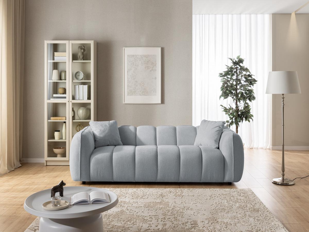 3-SITZER SOFA Nubira in tief gesteppter Bubble-Optik aus weichem Grau Strukturstoff im modernen Design - Schwarz/Grau, Holz/Kunststoff (228/69/89cm) - S-Style Möbel
