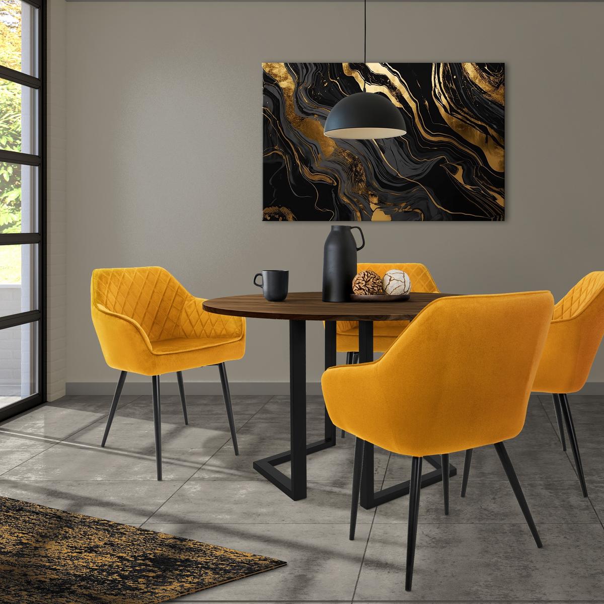 ESSZIMMERSTUHL 4er Set Senfgelb Samt - Gelb/Schwarz, Textil/Metall (63/80/60cm) - ML-DESIGN