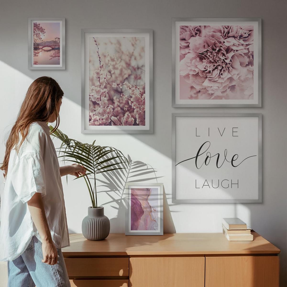 BILDER SET 5er Set - 50x50 cm & 20x30 cm & 40x60 cm Silberner Rahmen - Italienische Sonnenuntergänge - Silberfarben, Kunststoff (40/60cm) - TULUP