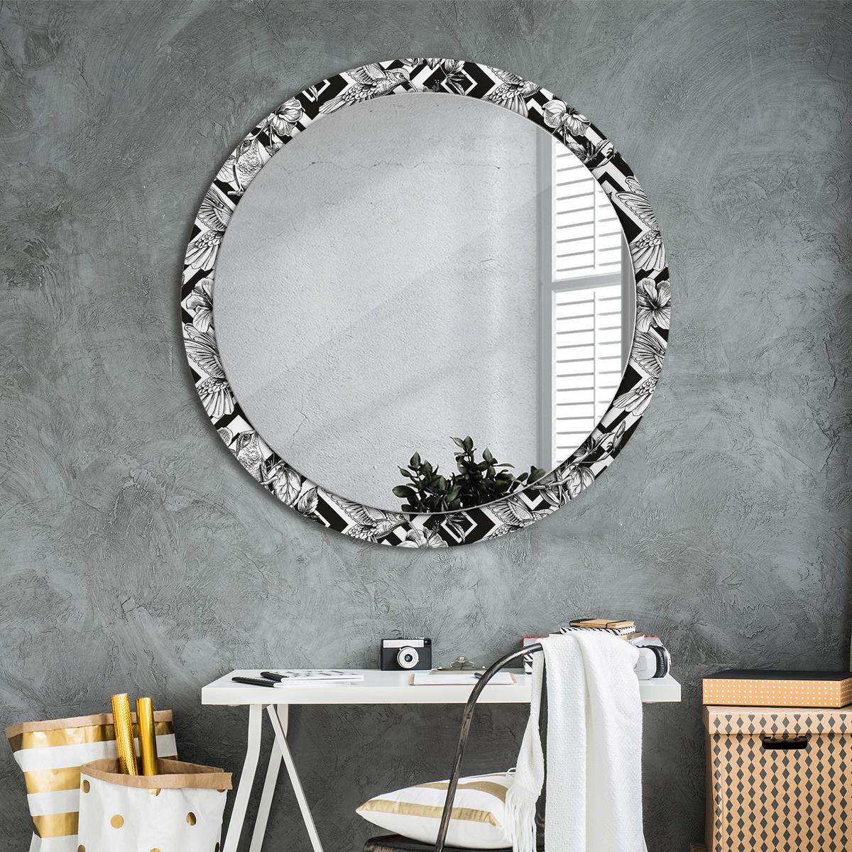 SPIEGEL Rund Ø 100 cm mit Aufdruck - Schwarz, Glas (100/100/0.4cm) - Wallfluent