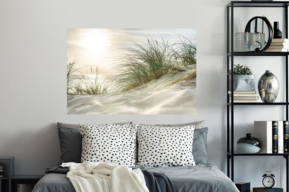 WANDTATTOO Dünen mit Strandhafer in der Sonne des Nationalparks Schleswig-Holsteinisches Wattenmeer Wandsticker 120x80 cm - Creme, Kunststoff (120/80/0.1cm) - MuchoWow
