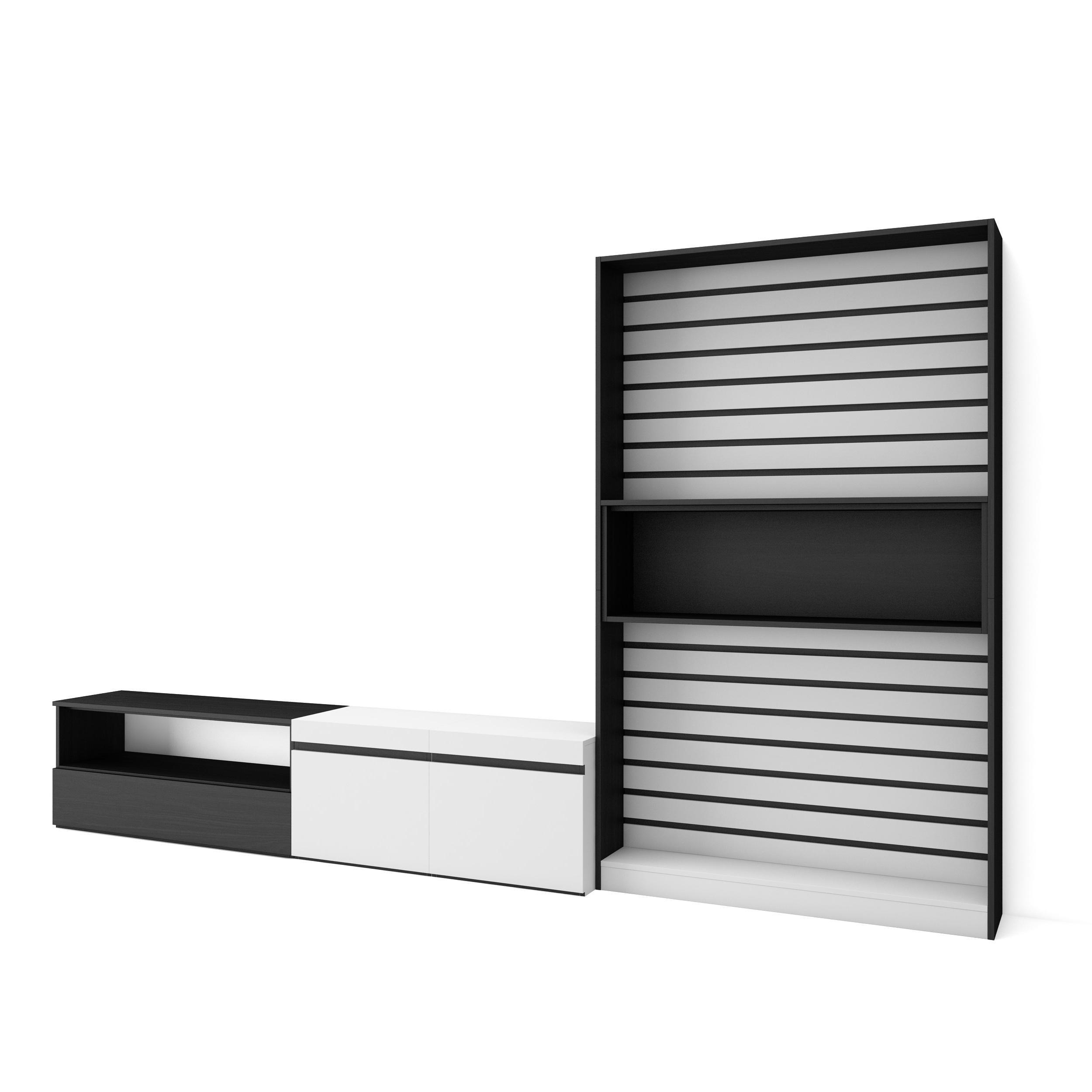 WOHNWAND Wohnzimmer, weiß und schwarz, 310/35/186cm - Schwarz/Weiß, Holzwerkstoff (310/186/35cm) - Skraut Home