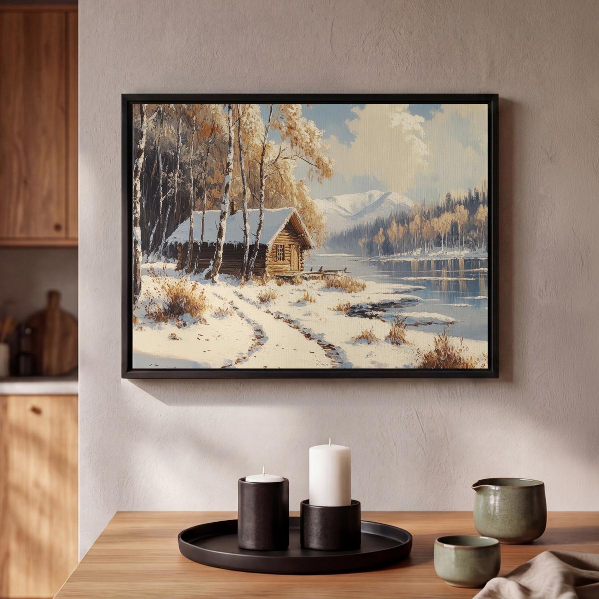 LEINWAND Bilder mit Rahmen - Winter - Schnee - Zuhause - Natur - 40x30 - Hellbraun, Textil (40/30cm) - MuchoWow