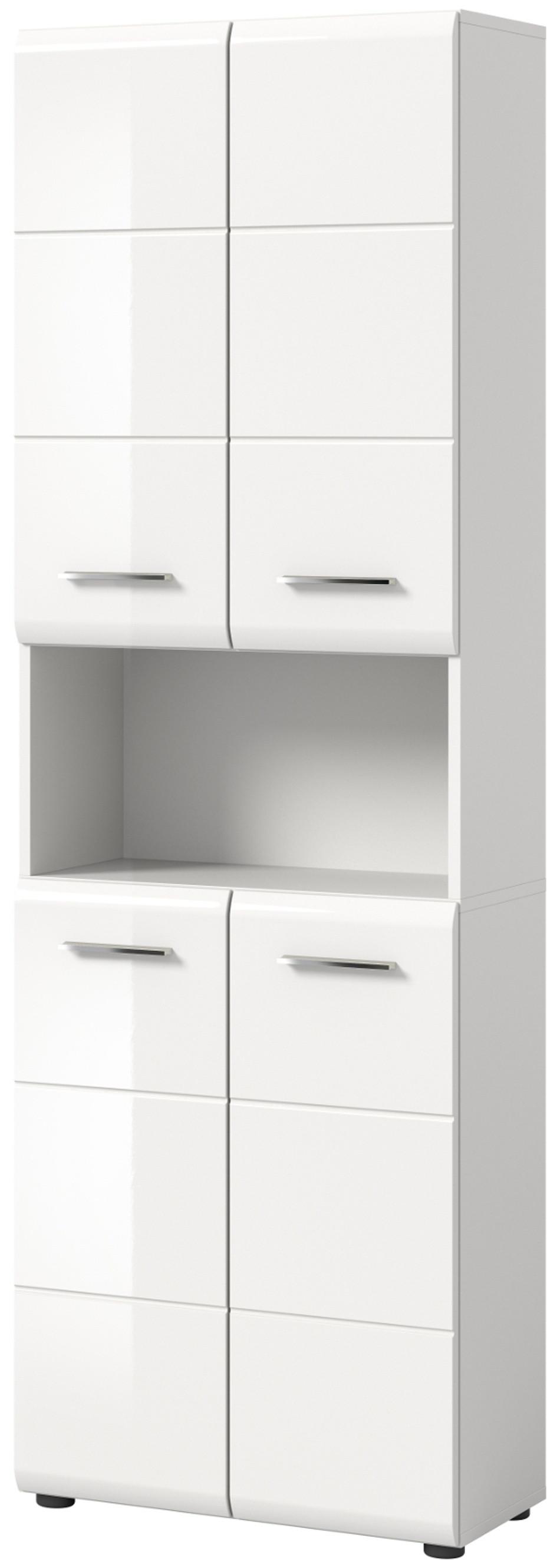 HOCHSCHRANK weiß Hochglanz, 4-türiger Badschrank 60 x 185 cm mit viel Stauraum - Weiß Hochglanz/Silberfarben, Holzwerkstoff/Kunststoff (60/185/30cm) - Inn.Furn