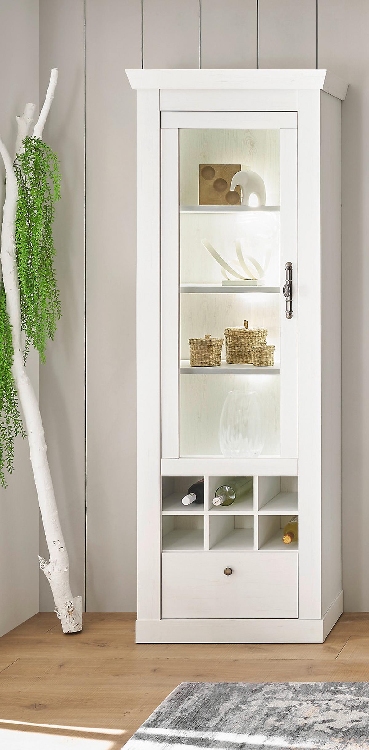 VITRINE weiß Pinie Landhaus, Vitrinenschrank 70 x 201 cm, Soft-Close-Funktion - Weiß, Holzwerkstoff/Kunststoff (72/201/38cm) - Furn.Design