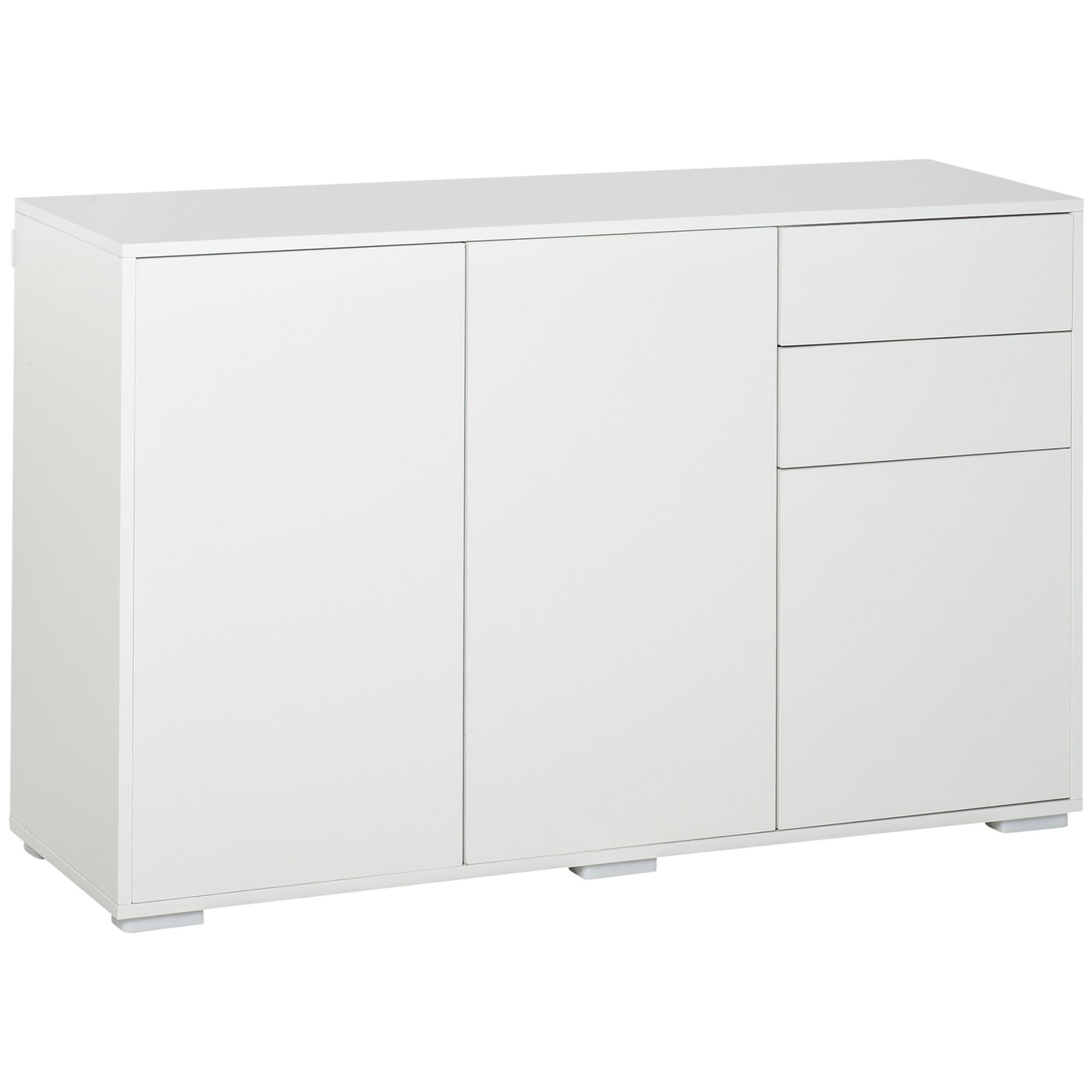 SIDEBOARD Aufbewahrungsschrank Mehrzweckschrank mit 2 Schublade 3 Türen Weiß - Weiß, Metall (36/74/117cm) - HOMCOM