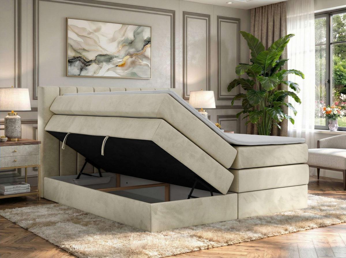 BOXSPRINGBETT ALVER KING 200/200 - Beige Velvet - H3 - Beige, Textil (200/200cm) - MKS