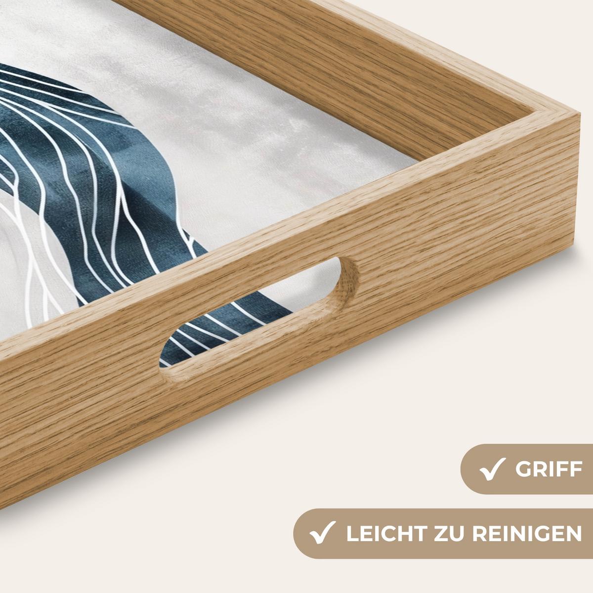 TABLETT Linien - Wellen - Abstrakt - Grau 50x35 cm - Blau, Holz (50/5/5cm) - OnlyWow
