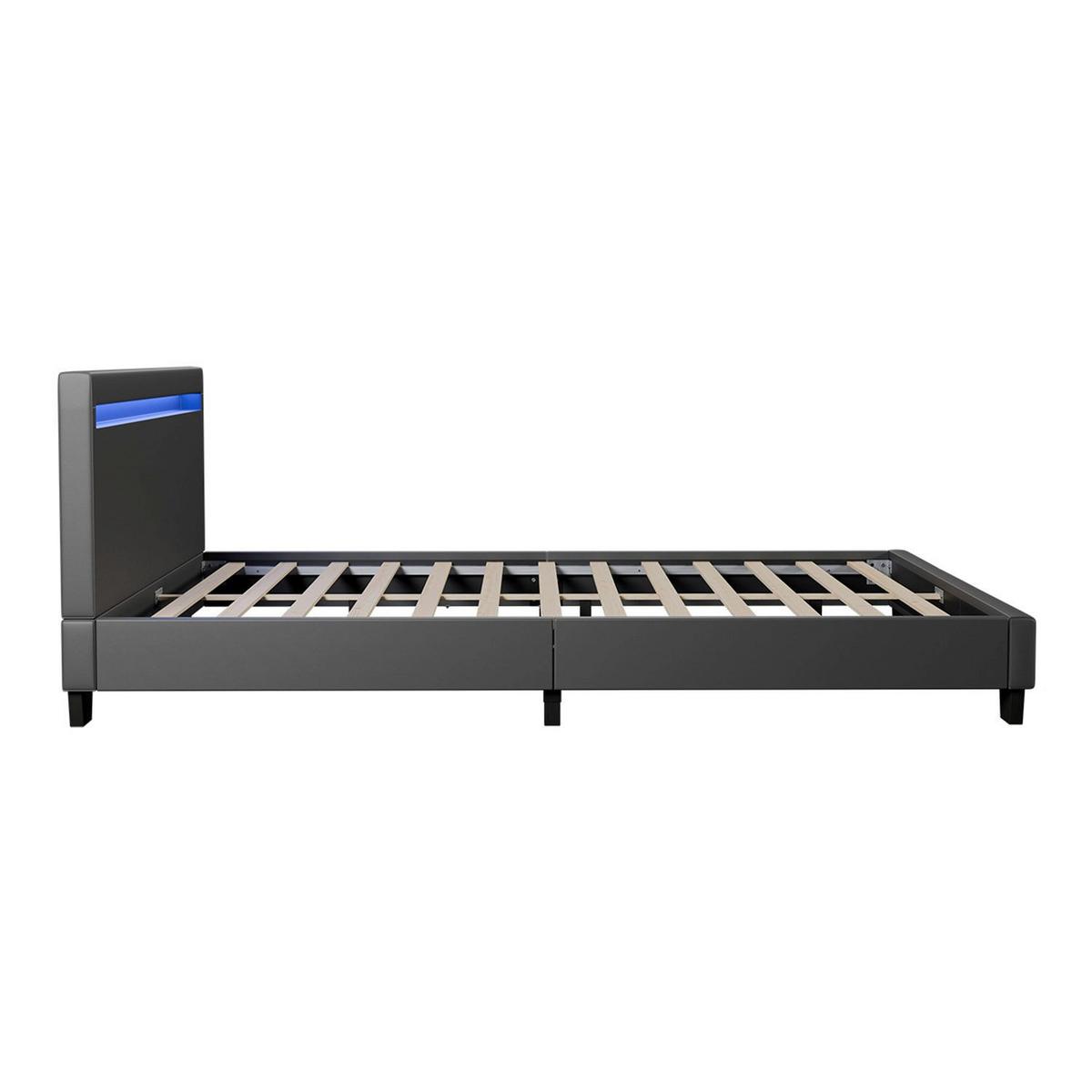 POLSTERBETT Paris mit LED dunkelgrau 120x200cm - Dunkelgrau, Holz (120/200cm) - Juskys