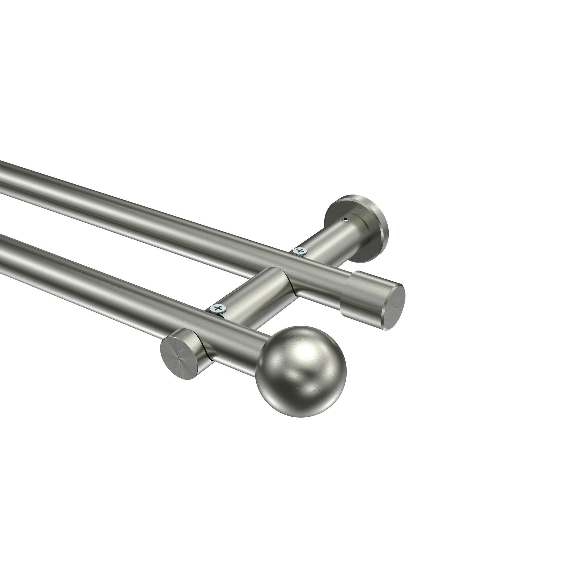 GARDINENSTANGE Platon Luino 280 cm (geteilt in 2 x 140 cm), 2-läufig (ohne Ringe), 20 mm Ø Edelstahl-Optik - Edelstahlfarben, Metall (280cm) - INTERDECO