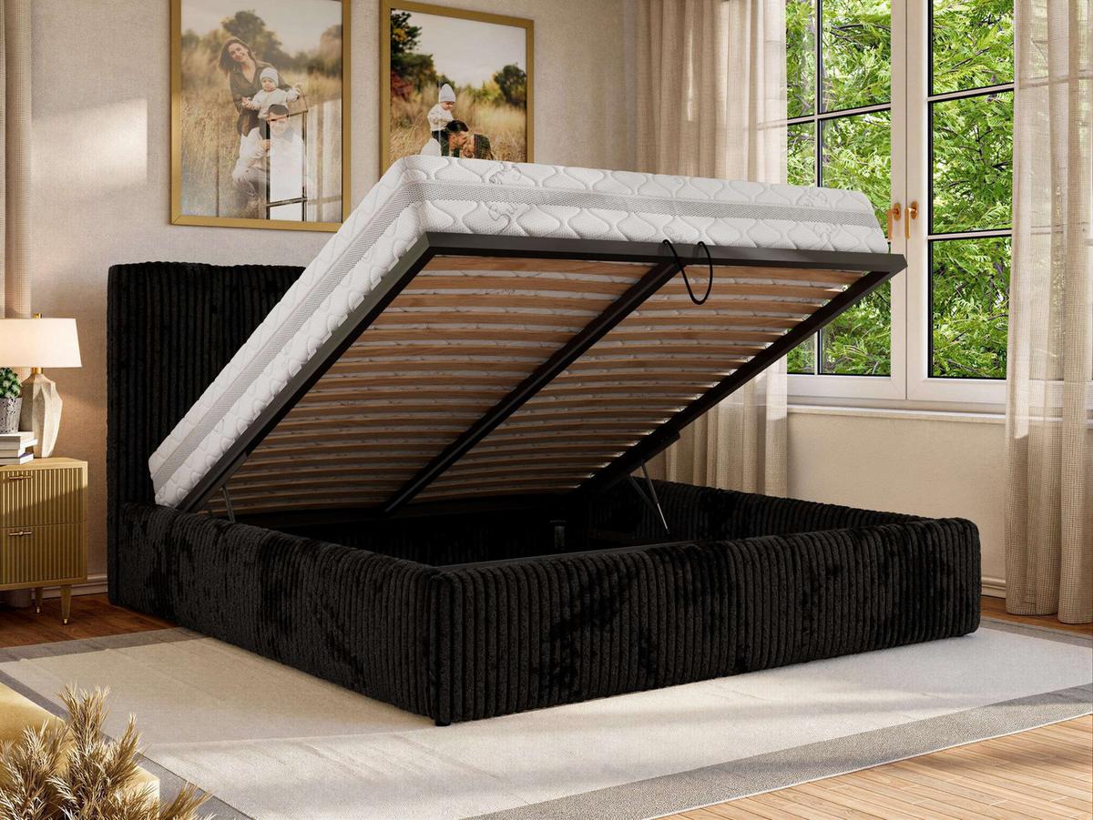 POLSTERBETT SAVINO CLASSIC 180/200 - Schwarz Cord - Multipocket-Matratze - Schwarz, Textil (180/200cm) - MKS