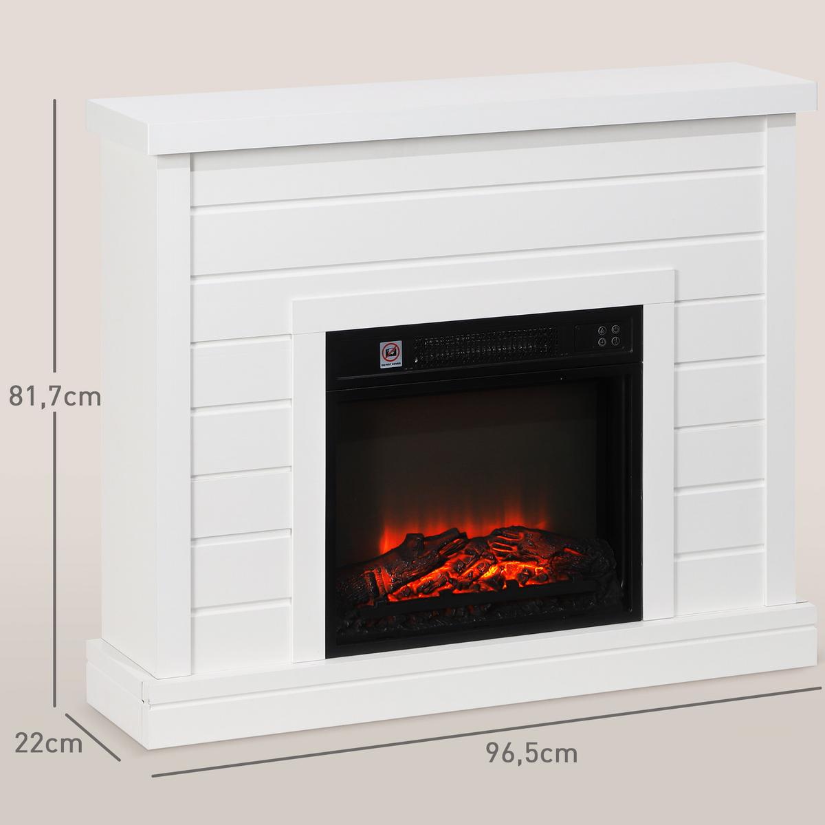 ELEKTROKAMIN mit Heizung und mit Flammeneffekt 1800W - Weiß, Metall (22/81.7/96.5cm) - HOMCOM