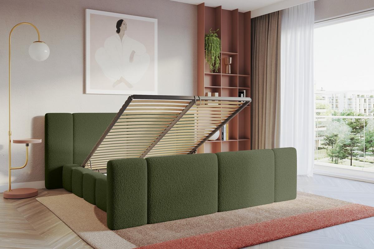 POLSTERBETT mit Bettkasten, Fußteil und Lattenrost, Boxbett ohne Matratze - NILO-Z 160x200 Grün - Olivgrün, Holzwerkstoff/Textil (160/200cm) - ALTDECOR