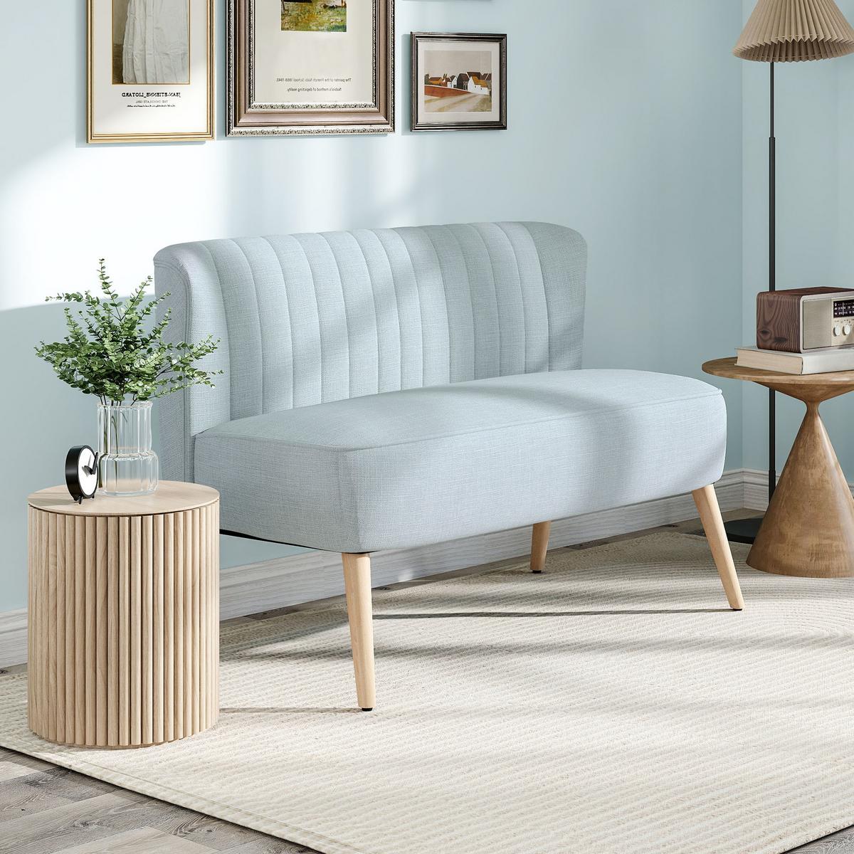 SOFA Polyester Grün - Hellgrün/Naturfarben, Holz/Textil (56.5/77/117cm) - HOMCOM