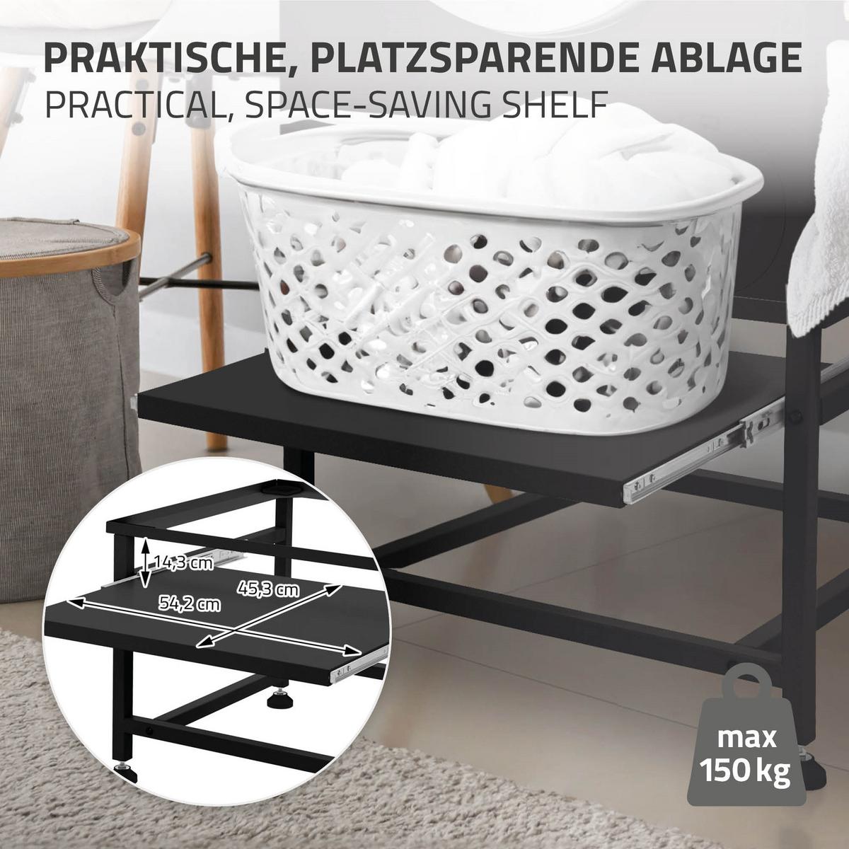 WASCHMASCHINEN UNTERGESTELL mit Ablage ausziehbar Schwarz 62,5x50,1x40,5 cm - Schwarz, Metall (50.1/40.5/62.5cm) - ML-DESIGN