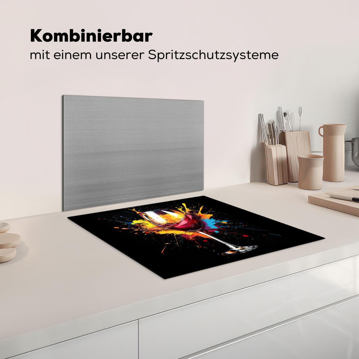 HERDABDECKPLATTE Wein - Glas - Graffiti - Getränk - Rot - Farbe Abdeckung Ceranfeld 59x51 cm - Weinrot, Kunststoff (59/51/0.2cm) - MuchoWow