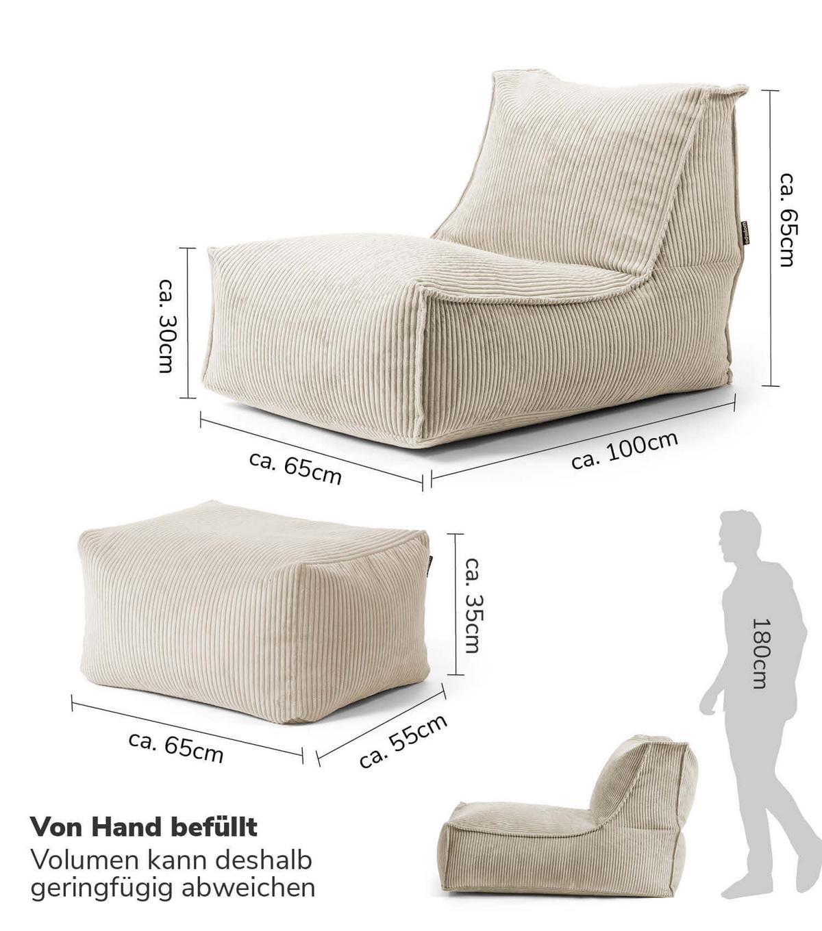 SITZSACK Cord Doze mit Hocker - Beige, Textil (60/65/95cm) - Mokebo