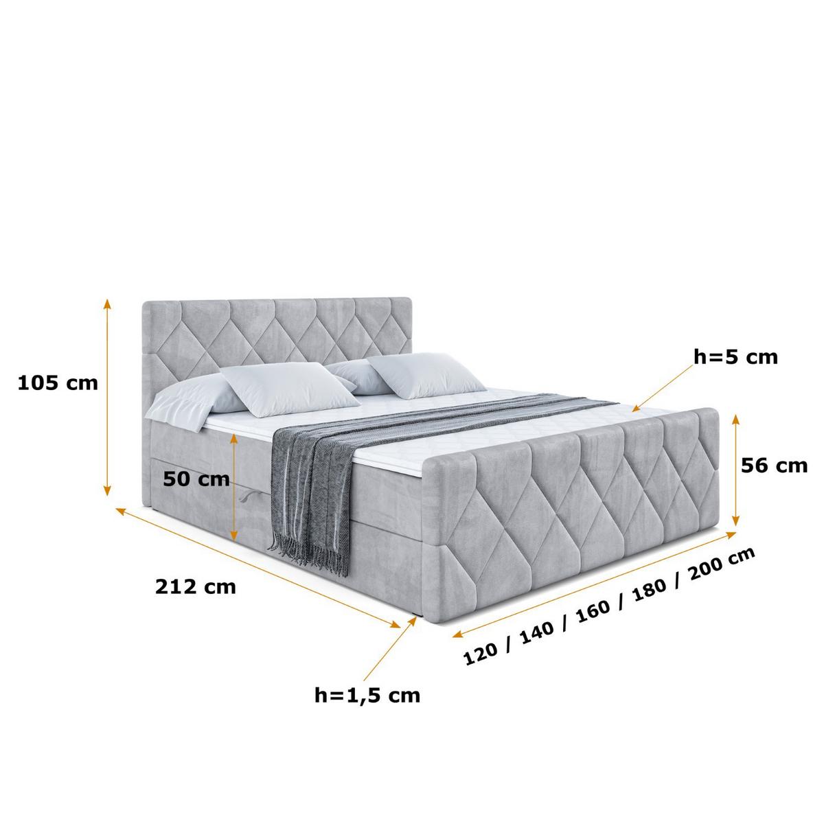 BOXBETT CATOR-Z - 180x200 cm - H3 - Hellgrau - Hellgrau, Holzwerkstoff (180/200cm) - ALTDECOR