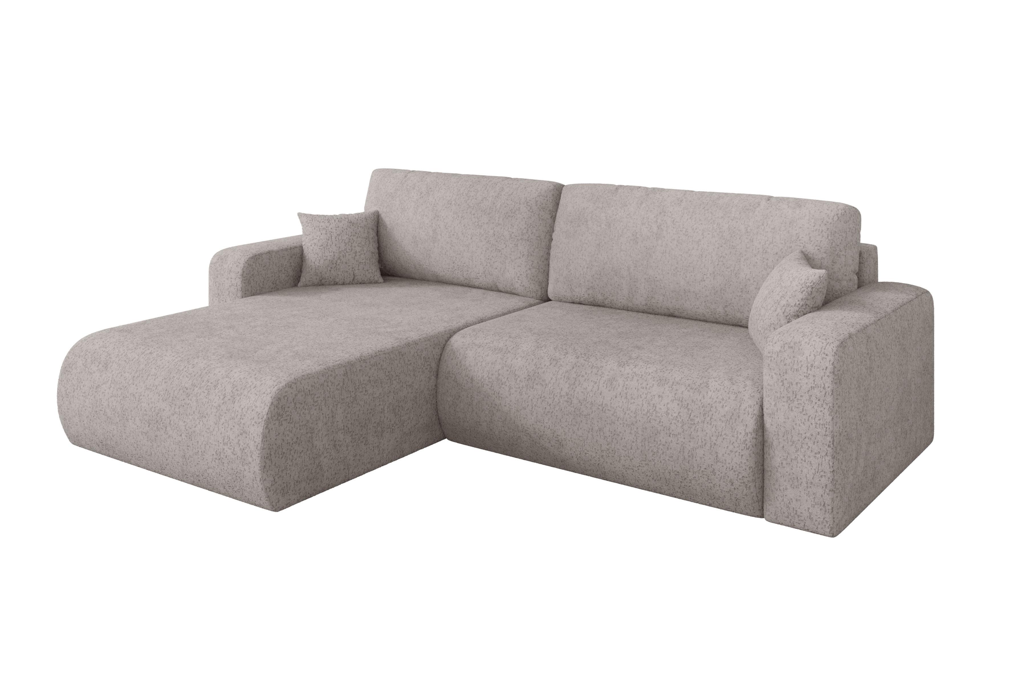 ECKSOFA mit Schlaffunktion Ottomane Links BERY-L 276x193x88 Hellgrau Velours - Hellgrau/Schwarz, Holzwerkstoff/Kunststoff (276/193cm) - ALTDECOR