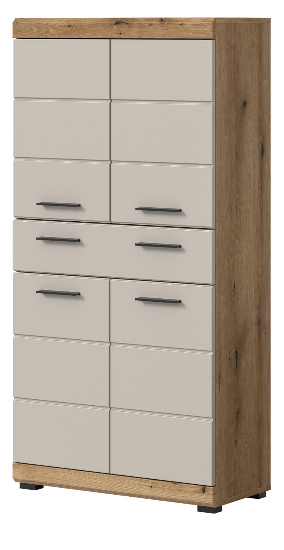 MIDISCHRANK Sand Kaschmir, Evoke Eiche, Badschrank 74 x 141 cm mit 4 Türen und Schubkasten - Kaschmir/Eichefarben, Holzwerkstoff/Kunststoff (74/141/31cm) - Inn.Furn