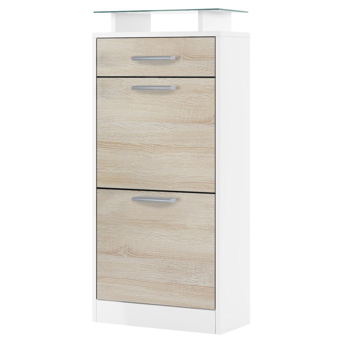 SCHUHSCHRANK Loret Front in Eiche sägerau - Eiche San Remo, Holzwerkstoff (46/104/23cm) - Vladon