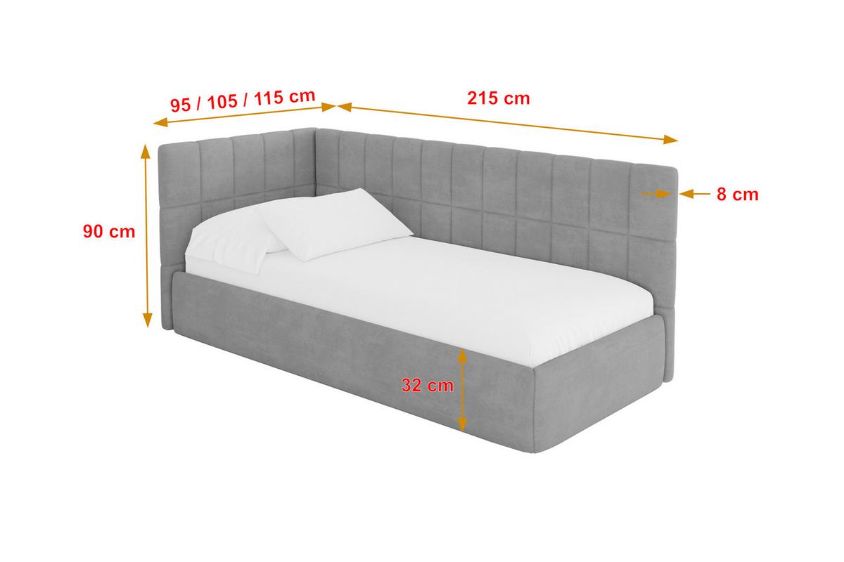 EINZELLBETT Jugendbett mit Bettkasten und Matratze H3/H4, Rechts - TULY 100x200 Grau - Silberfarben, Holzwerkstoff/Textil (100/200cm) - ALTDECOR