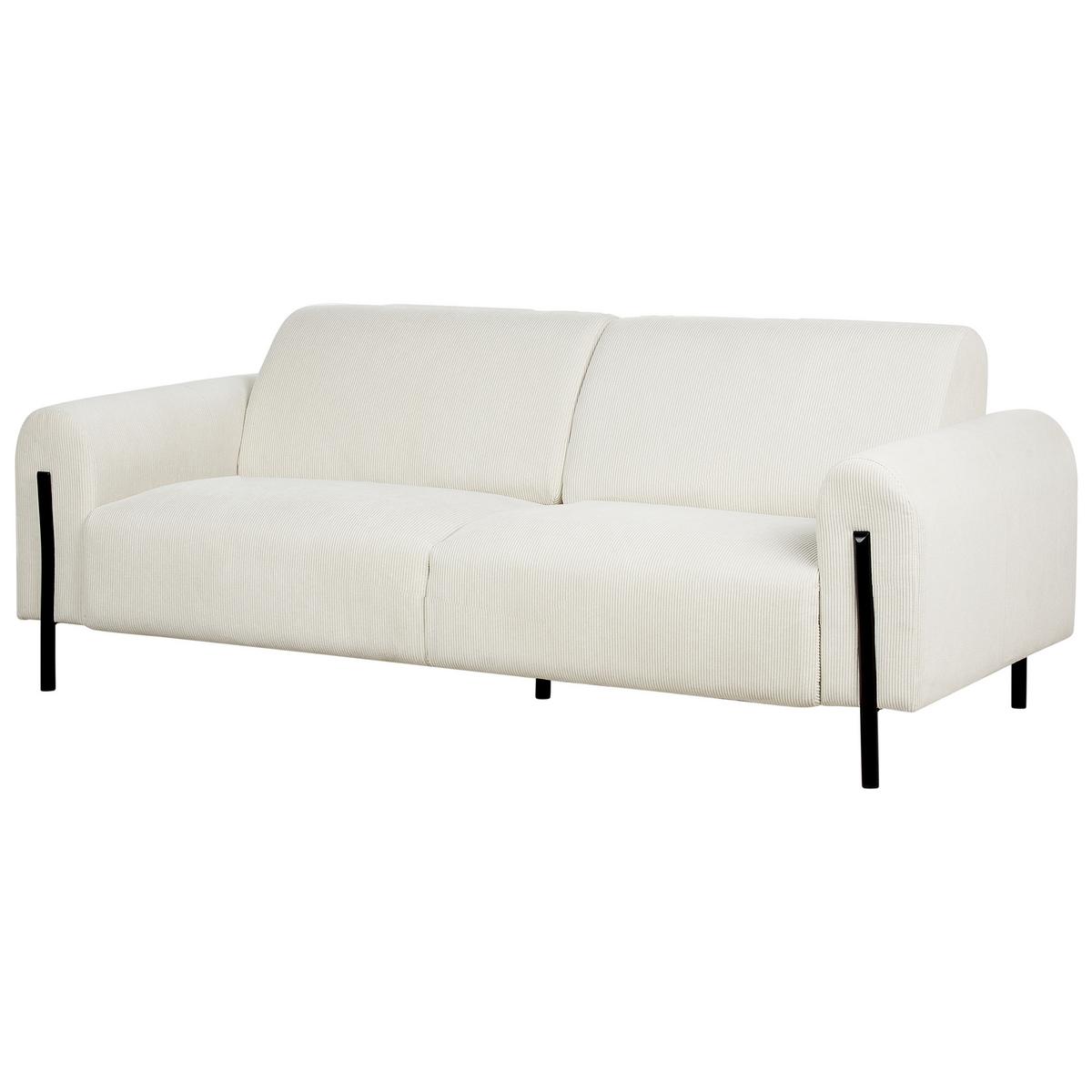 3-SITZER-SOFA Cord cremeweiß Askim - Schwarz/Weiß, Textil (207/87/89cm) - Beliani