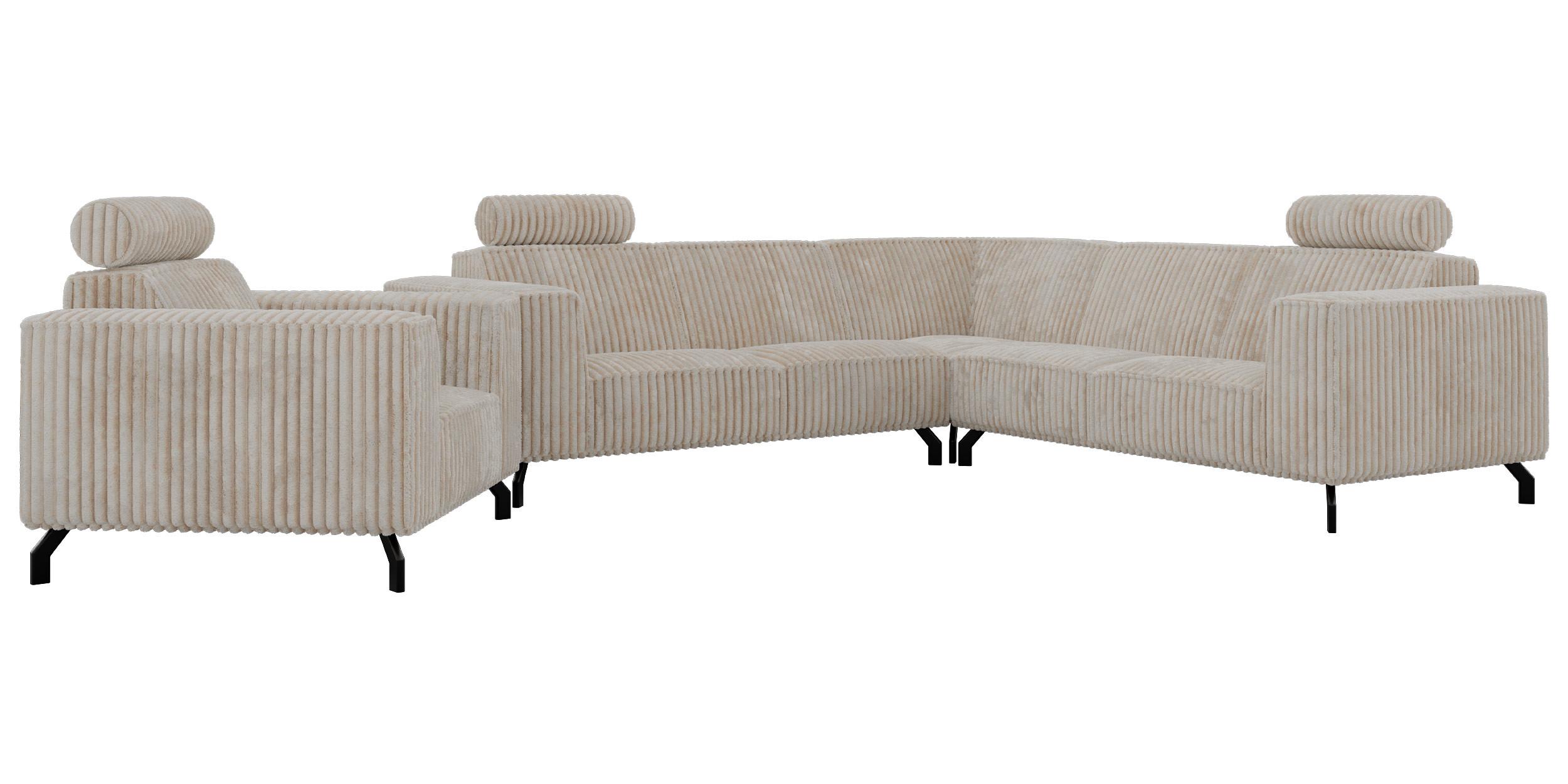 SITZGARNITUR VESANO - Beige Cord - Beige/Creme, Textil/Metall (260/90/260cm) - MKS
