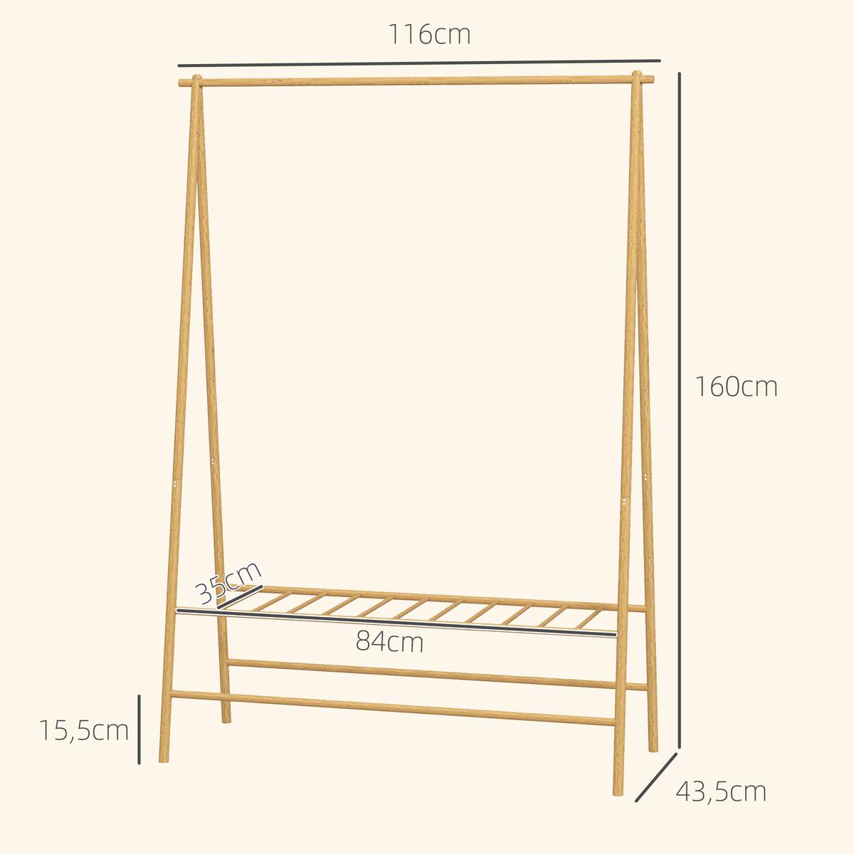 GARDEROBENSTÄNDER Bambus, 116 x 43,5 x 160 cm, Naturholz - Naturfarben, Naturmaterialien (116/160/43.5cm) - HOMCOM