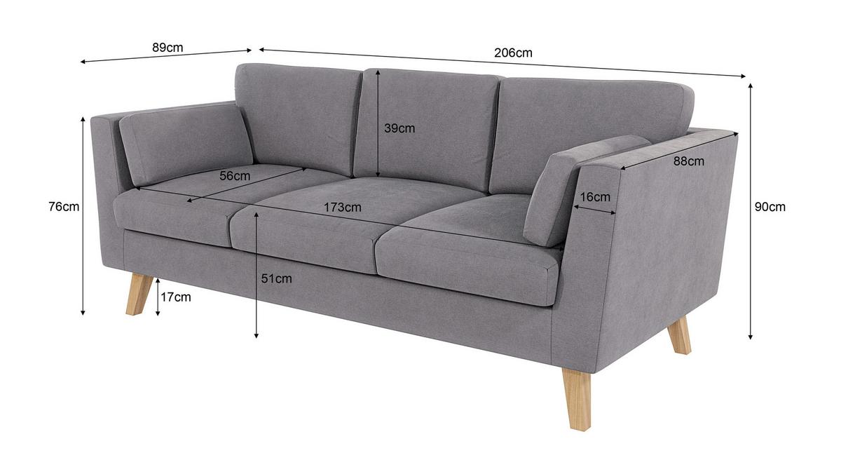 3-SITZER-SOFA Mario Grau Microfaser - Hellbraun/Grau, Holz/Buchenholz (206/90/89cm) - S-Style Möbel