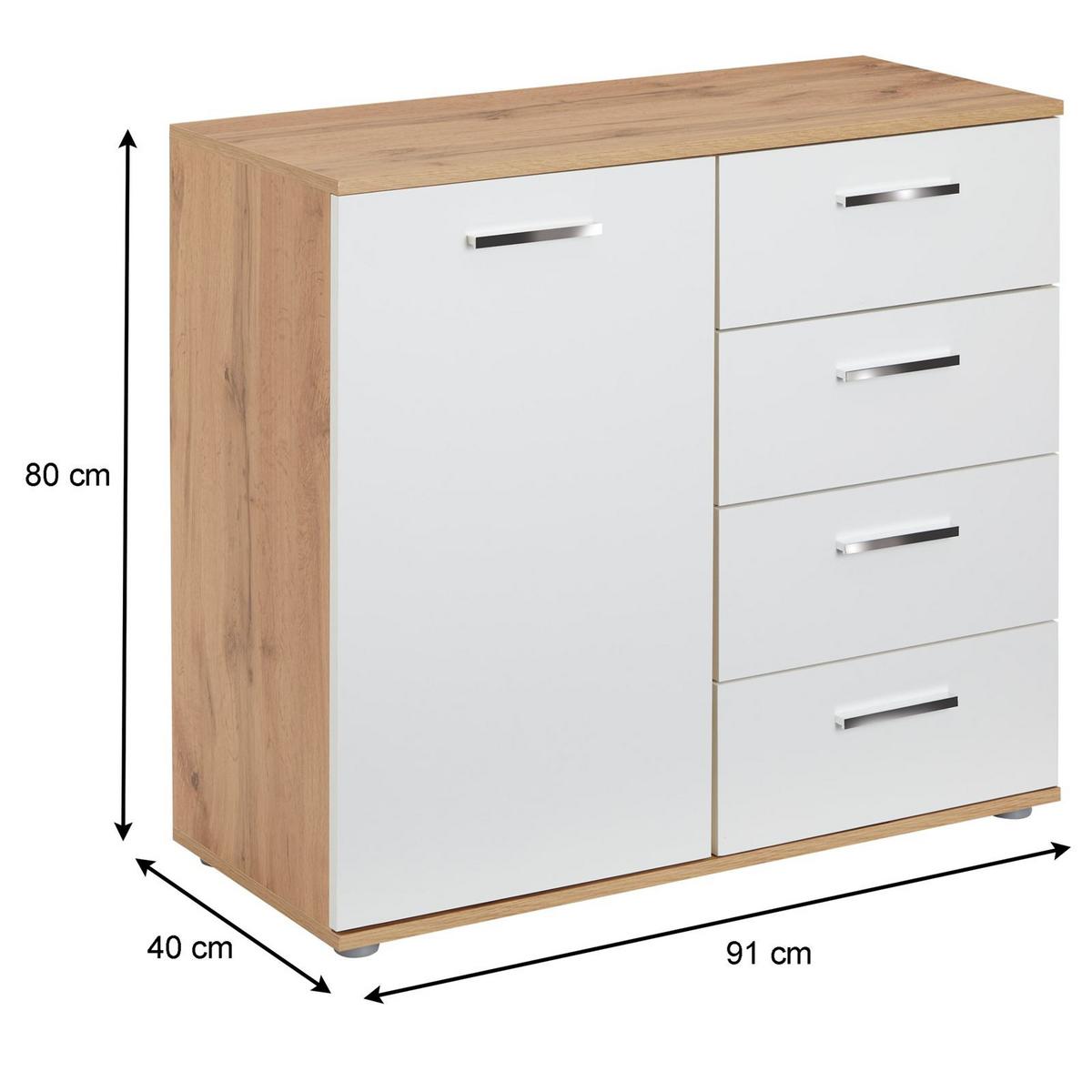 KOMMODE CHICAGO Wotan Eiche/weiß - Eiche Wotan/Weiß, Holzwerkstoff (91/82/40cm) - CARO-Möbel