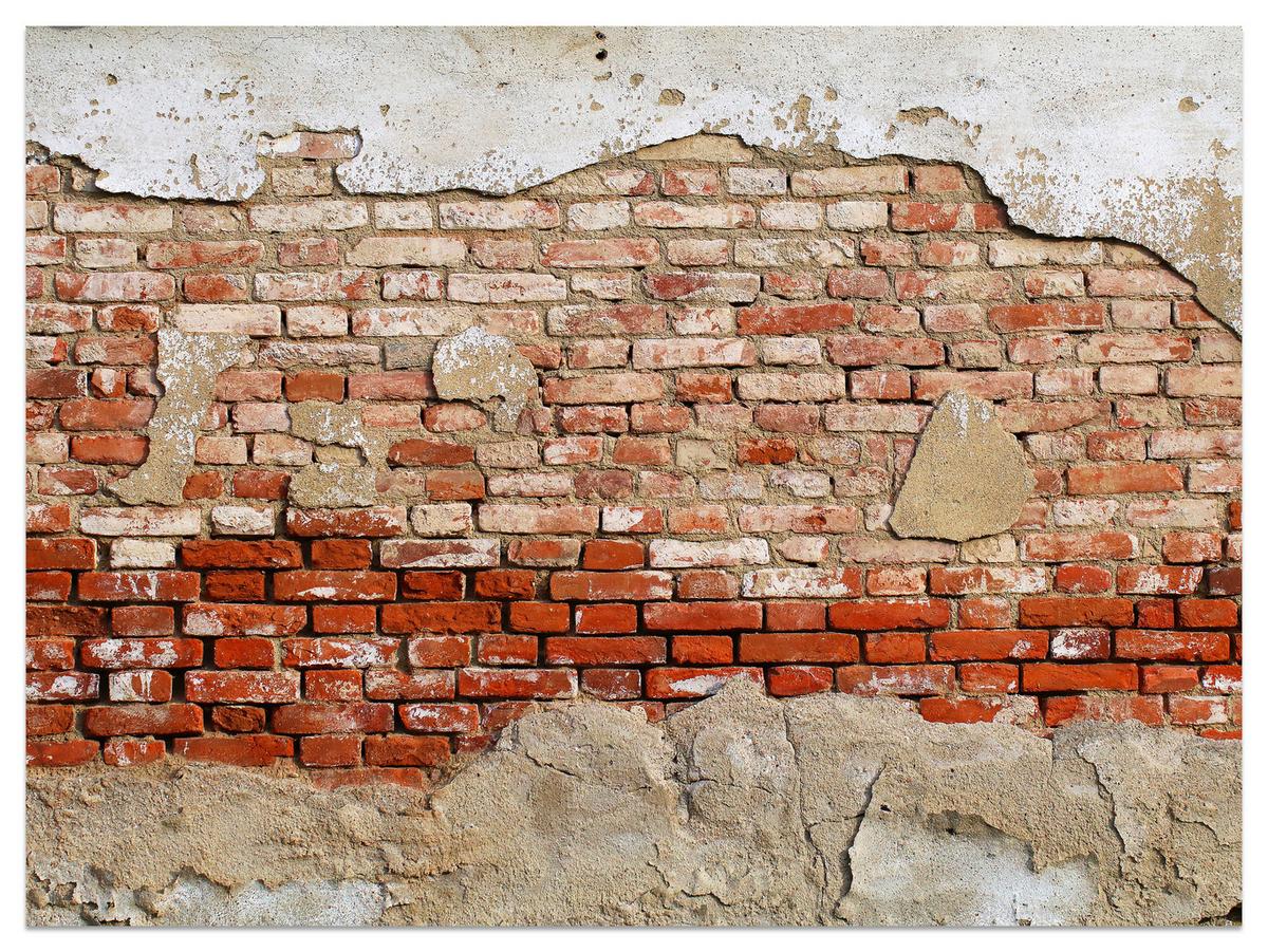 FOTOTAPETE für Wohnzimmer Alte Rissige Rote Ziegelwand Rustikal 450x315 - Beige/Rot, Papier (450/315cm) - Muralo