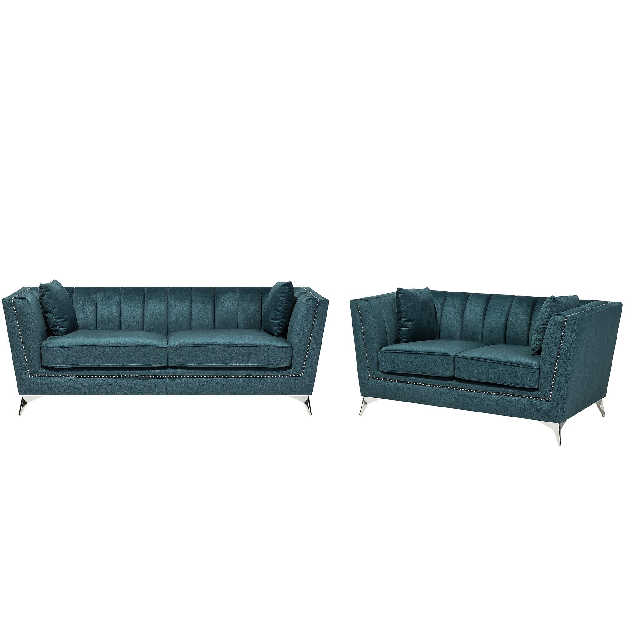 SOFA-SET 5-sitzer Samtstoff Blau Gaula - Blau, Textil (211/77/80cm) - Beliani